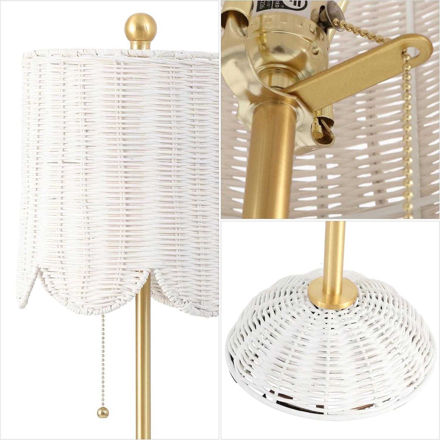 imageJONATHAN Y JYL1138BSET2 Celerie 275quot Coastal Bohemian RattanIron Scalloped Buffet LED Table Lamp with Pull Chain Bedroom Living Room Office Dining Room WhiteBrass Gold Set of 2WhiteBrass Gold