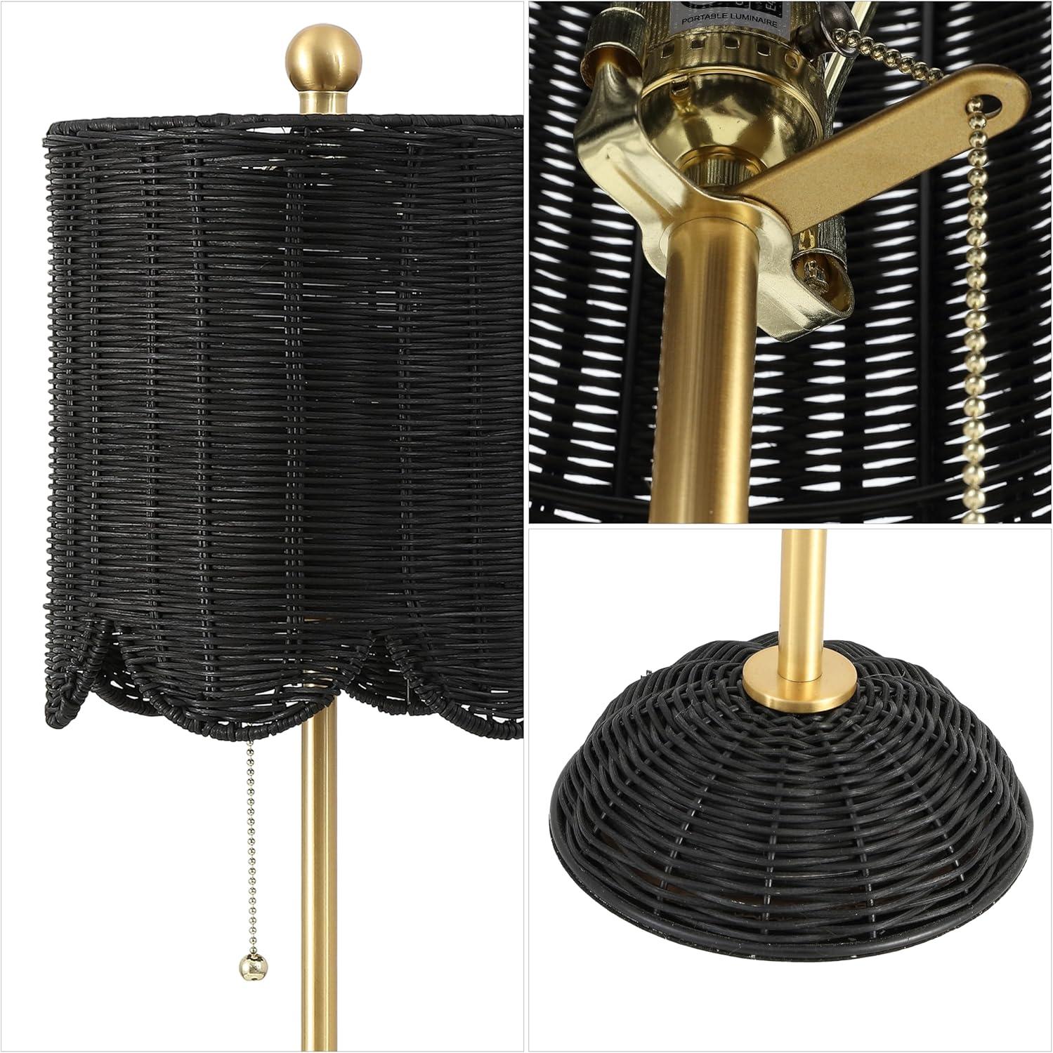 imageJONATHAN Y JYL1138BSET2 Celerie 275quot Coastal Bohemian RattanIron Scalloped Buffet LED Table Lamp with Pull Chain Bedroom Living Room Office Dining Room WhiteBrass Gold Set of 2BlackBrass Gold