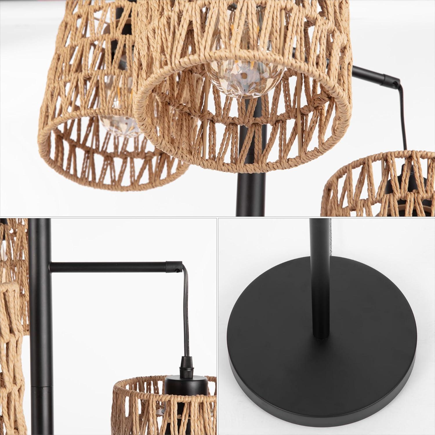 imageJONATHAN Y JYL1150A Isla 7075quot 3Light MidCentury Bohemian MetalRope LED Floor Lamp for Bedroom Living Room Office BlackNatural