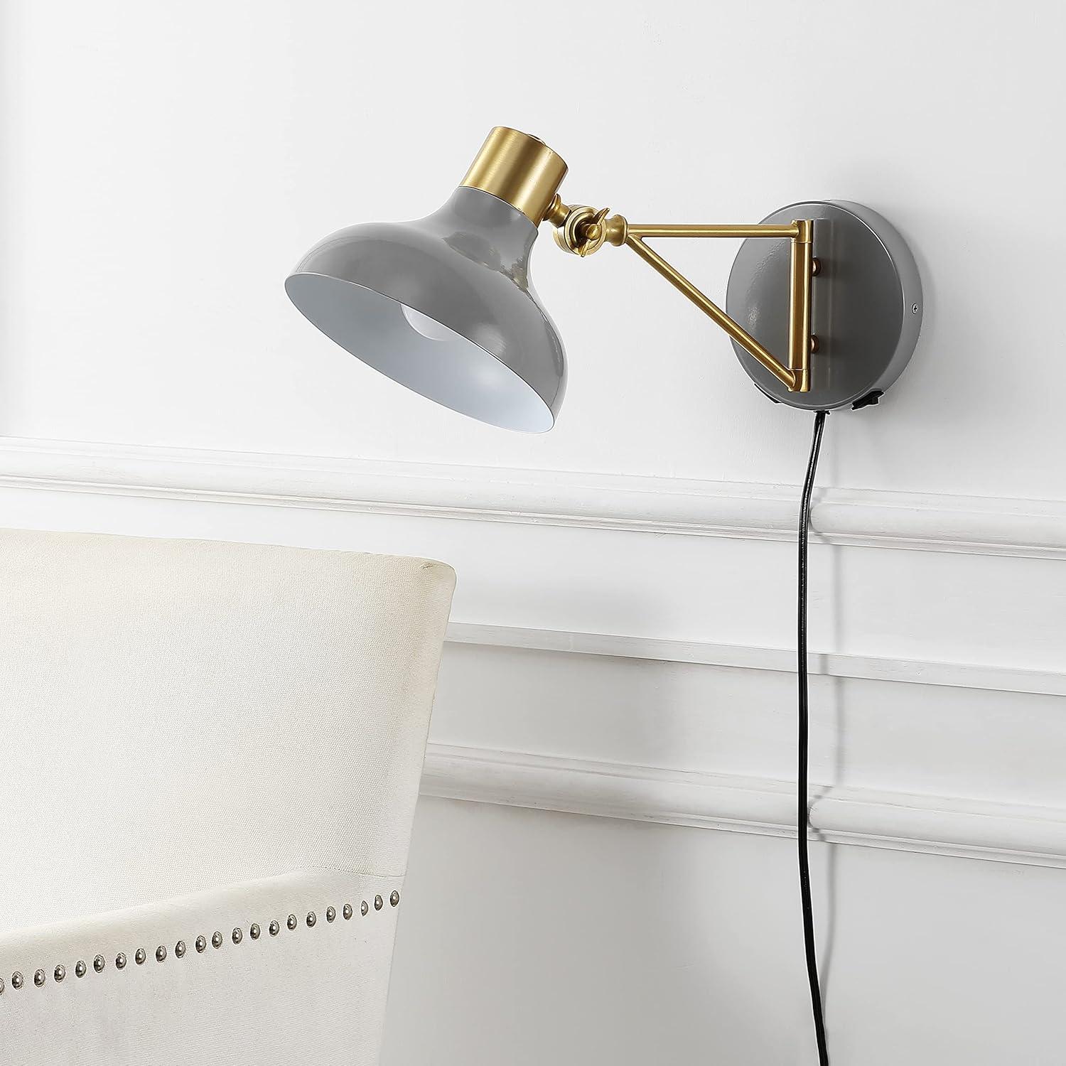 imageJONATHAN Y JYL1300C Lynn 15quot Swing Arm 1Light Modern Midcentury Iron USB Charging Port LED Sconce Bathroom Bedroom Living Room Hallway GreyBrass Gold 80 inGreyBrass Gold