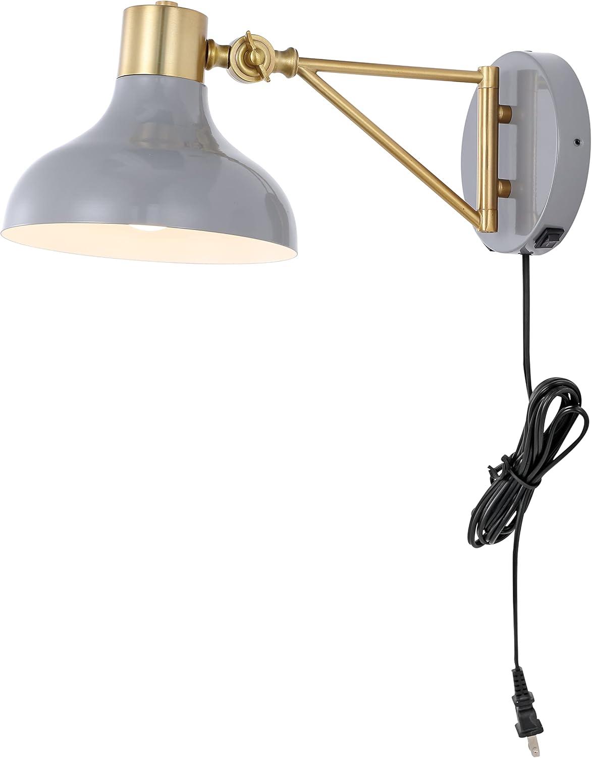 imageJONATHAN Y JYL1300C Lynn 15quot Swing Arm 1Light Modern Midcentury Iron USB Charging Port LED Sconce Bathroom Bedroom Living Room Hallway GreyBrass Gold 80 inGreyBrass Gold