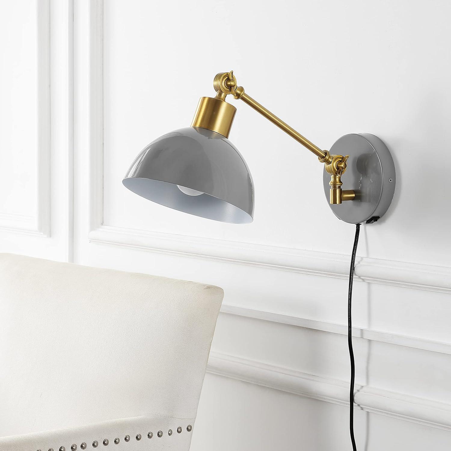 imageJONATHAN Y JYL1301C Lisa 18quot Swing Arm 1Light Modern Midcentury Iron USB Charging Port LED Sconce Transitional Farmhouse Entryway Lobby Kitchen Living Room Hallway GreyBrass Gold 80 inGreyBrass Gold