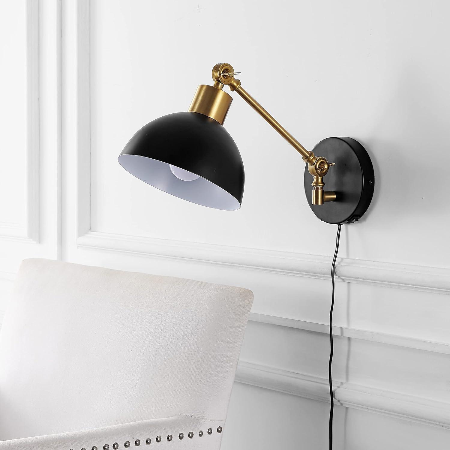 imageJONATHAN Y JYL1301C Lisa 18quot Swing Arm 1Light Modern Midcentury Iron USB Charging Port LED Sconce Transitional Farmhouse Entryway Lobby Kitchen Living Room Hallway GreyBrass Gold 80 inBlackBrass Gold