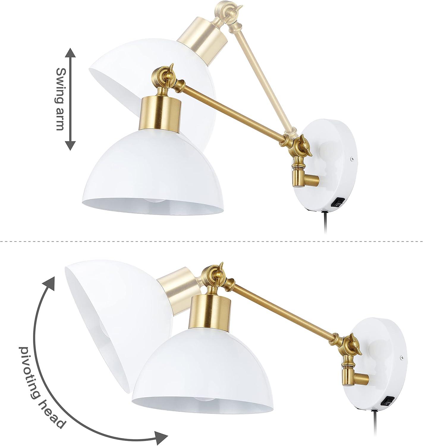 imageJONATHAN Y JYL1301C Lisa 18quot Swing Arm 1Light Modern Midcentury Iron USB Charging Port LED Sconce Transitional Farmhouse Entryway Lobby Kitchen Living Room Hallway GreyBrass Gold 80 inWhiteBrass Gold