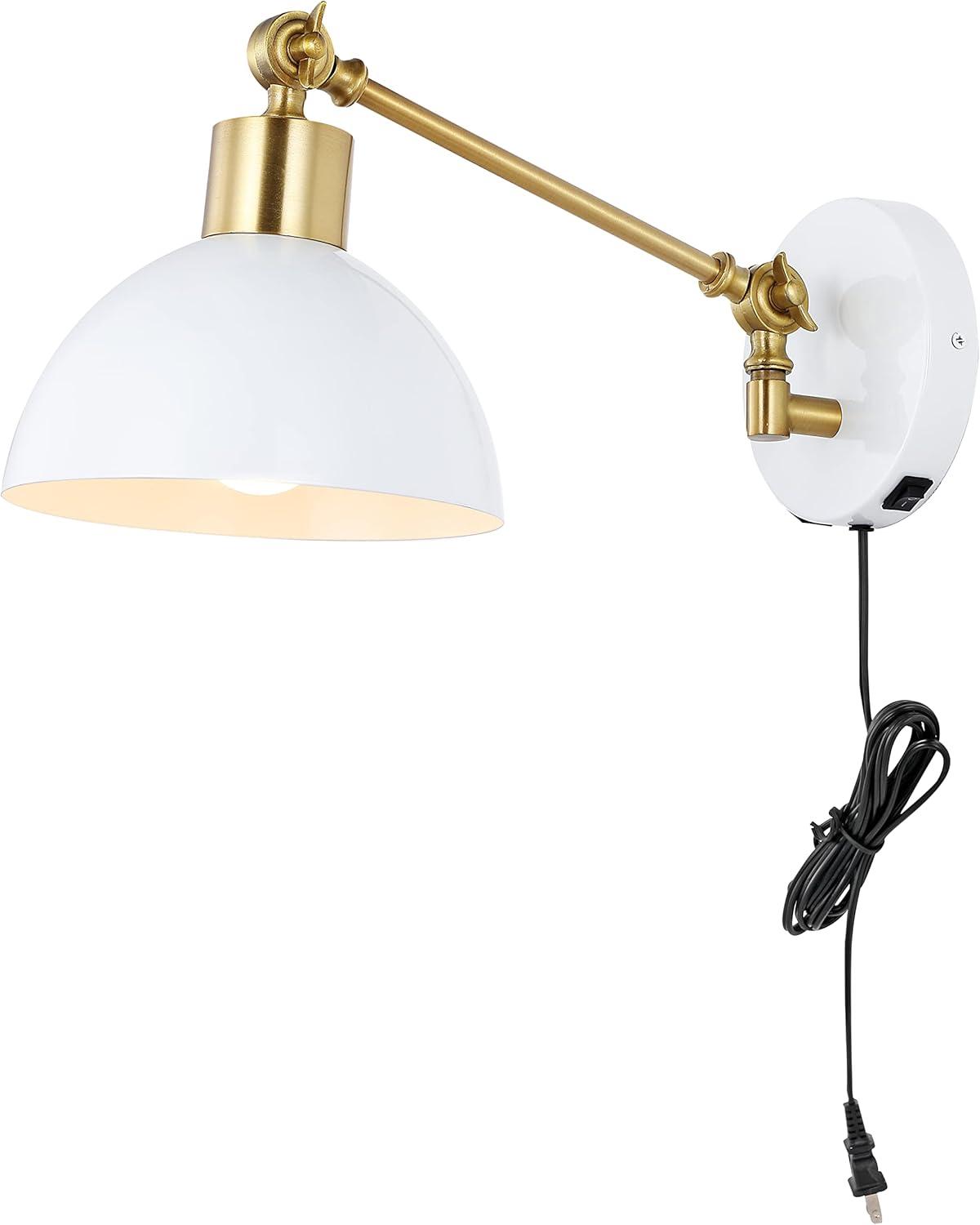 imageJONATHAN Y JYL1301C Lisa 18quot Swing Arm 1Light Modern Midcentury Iron USB Charging Port LED Sconce Transitional Farmhouse Entryway Lobby Kitchen Living Room Hallway GreyBrass Gold 80 inWhiteBrass Gold