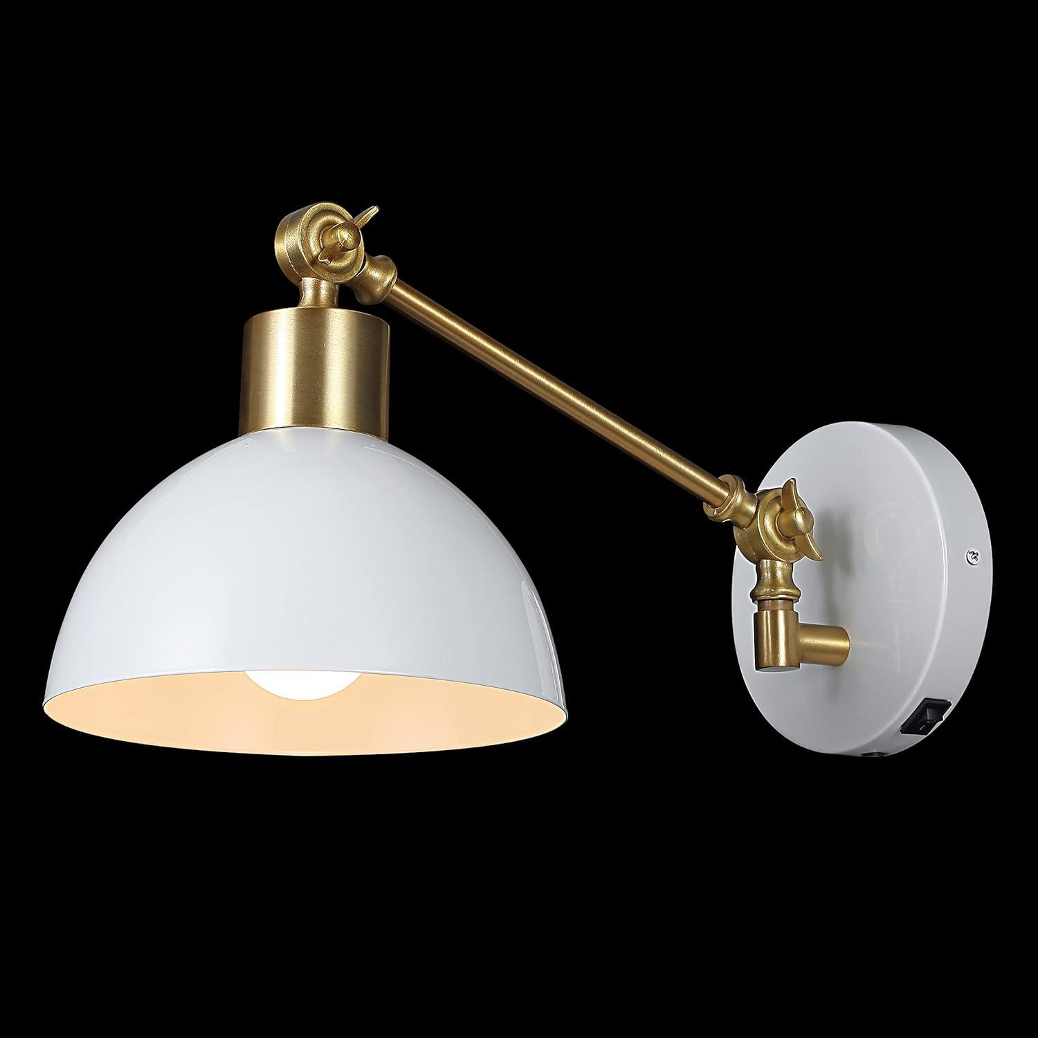 imageJONATHAN Y JYL1301C Lisa 18quot Swing Arm 1Light Modern Midcentury Iron USB Charging Port LED Sconce Transitional Farmhouse Entryway Lobby Kitchen Living Room Hallway GreyBrass Gold 80 inWhiteBrass Gold
