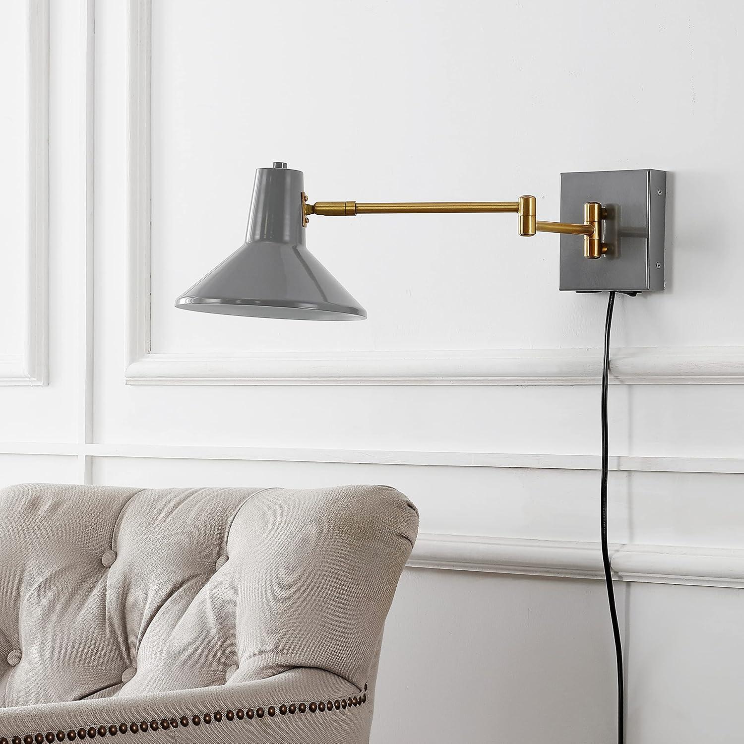 imageJONATHAN Y JYL1302C Hygge 16quot Swing Arm 1Light Modern Midcentury Iron USB Charging Port LED Sconce Transitional Farmhouse Entryway Lobby Kitchen Bathroom Bedroom Living Room GreyBrass GoldGreyBrass Gold
