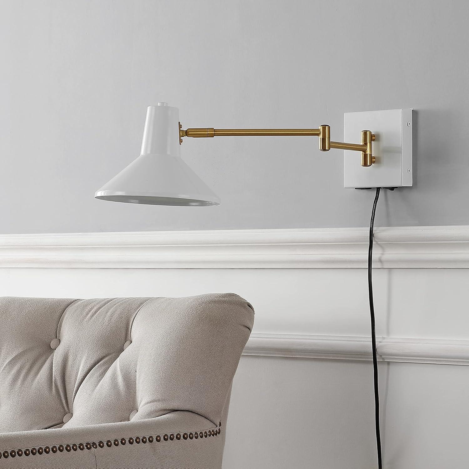 imageJONATHAN Y JYL1302C Hygge 16quot Swing Arm 1Light Modern Midcentury Iron USB Charging Port LED Sconce Transitional Farmhouse Entryway Lobby Kitchen Bathroom Bedroom Living Room GreyBrass GoldWhiteBrass Gold