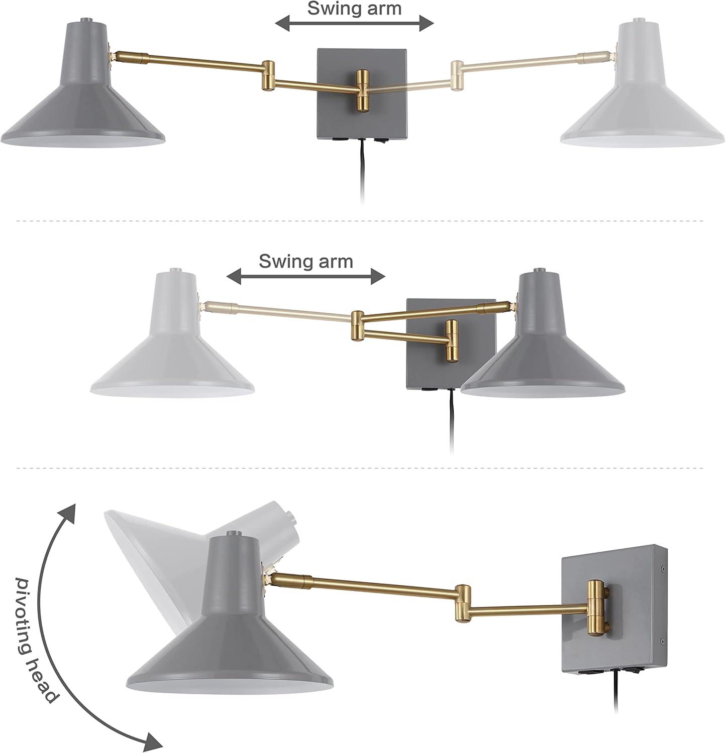 imageJONATHAN Y JYL1302C Hygge 16quot Swing Arm 1Light Modern Midcentury Iron USB Charging Port LED Sconce Transitional Farmhouse Entryway Lobby Kitchen Bathroom Bedroom Living Room GreyBrass GoldGreyBrass Gold
