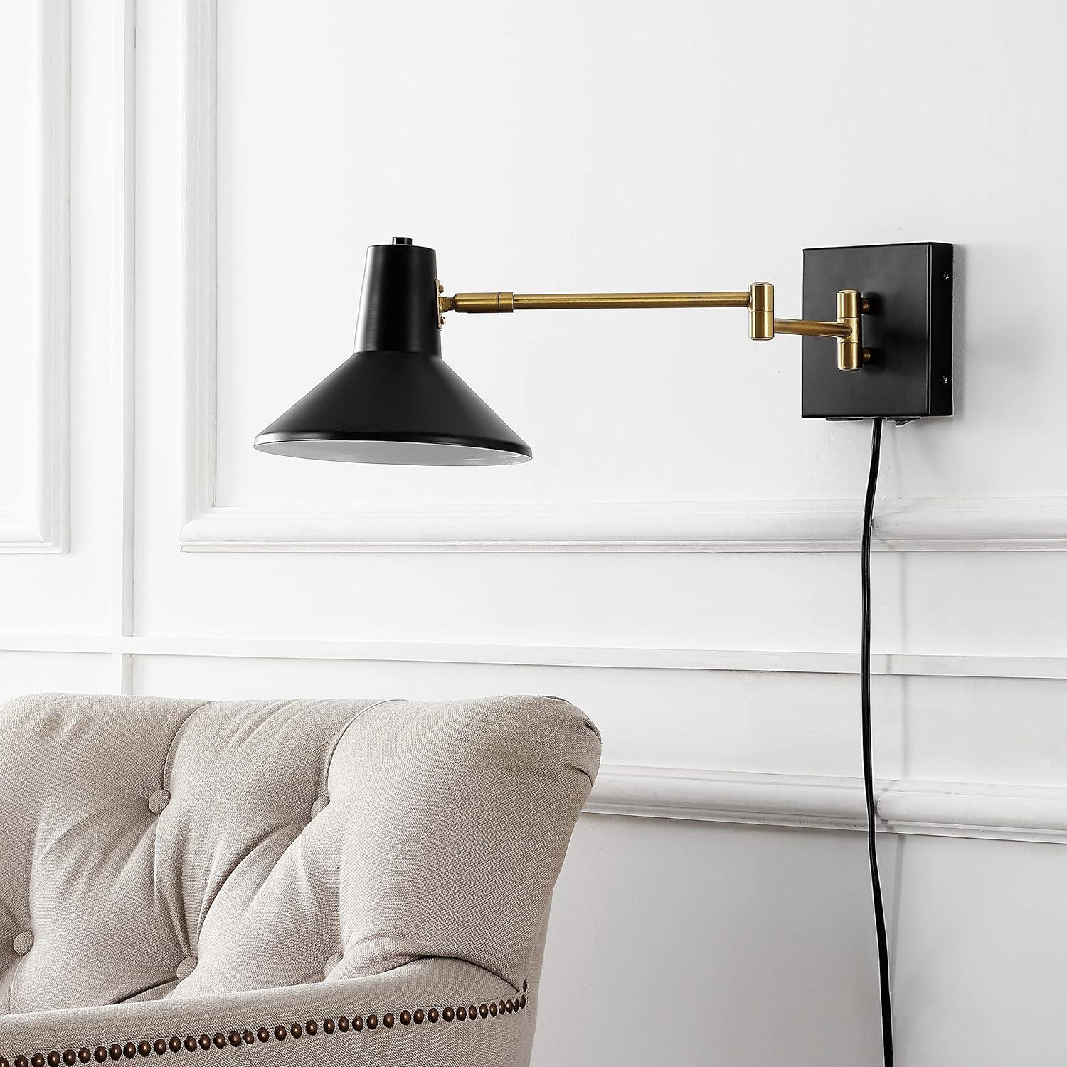 imageJONATHAN Y JYL1302C Hygge 16quot Swing Arm 1Light Modern Midcentury Iron USB Charging Port LED Sconce Transitional Farmhouse Entryway Lobby Kitchen Bathroom Bedroom Living Room GreyBrass GoldBlackBrass Gold
