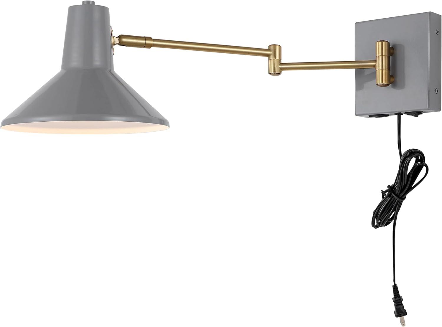 imageJONATHAN Y JYL1302C Hygge 16quot Swing Arm 1Light Modern Midcentury Iron USB Charging Port LED Sconce Transitional Farmhouse Entryway Lobby Kitchen Bathroom Bedroom Living Room GreyBrass GoldGreyBrass Gold