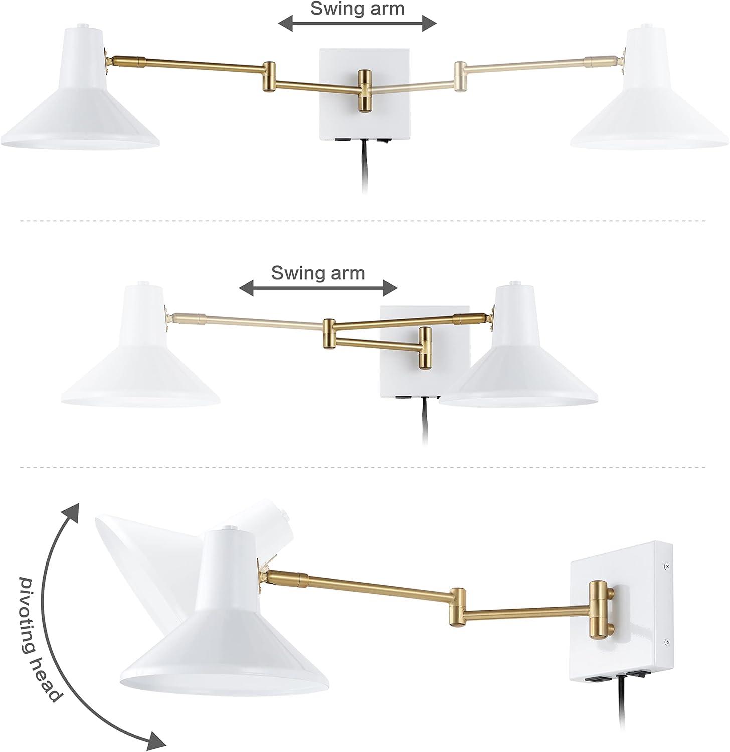 imageJONATHAN Y JYL1302C Hygge 16quot Swing Arm 1Light Modern Midcentury Iron USB Charging Port LED Sconce Transitional Farmhouse Entryway Lobby Kitchen Bathroom Bedroom Living Room GreyBrass GoldWhiteBrass Gold