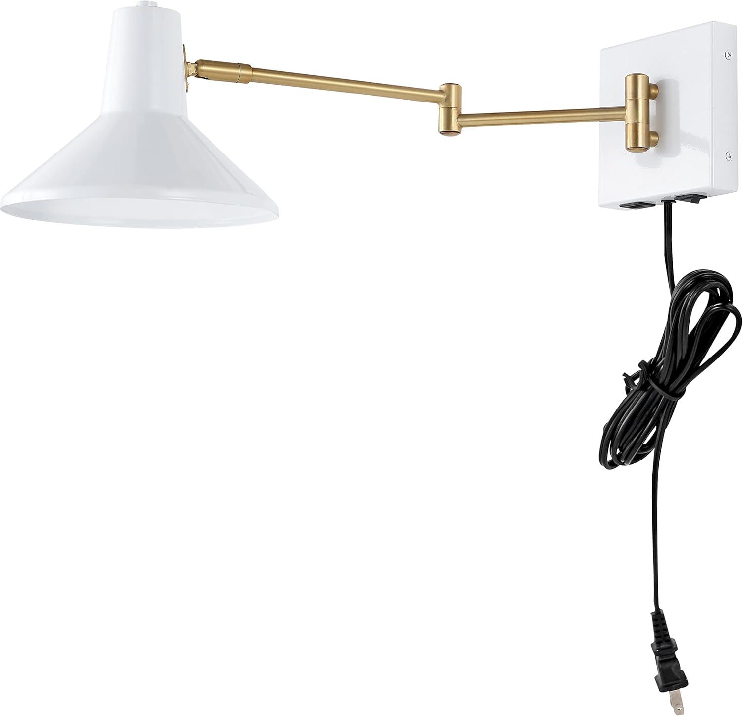 imageJONATHAN Y JYL1302C Hygge 16quot Swing Arm 1Light Modern Midcentury Iron USB Charging Port LED Sconce Transitional Farmhouse Entryway Lobby Kitchen Bathroom Bedroom Living Room GreyBrass GoldWhiteBrass Gold