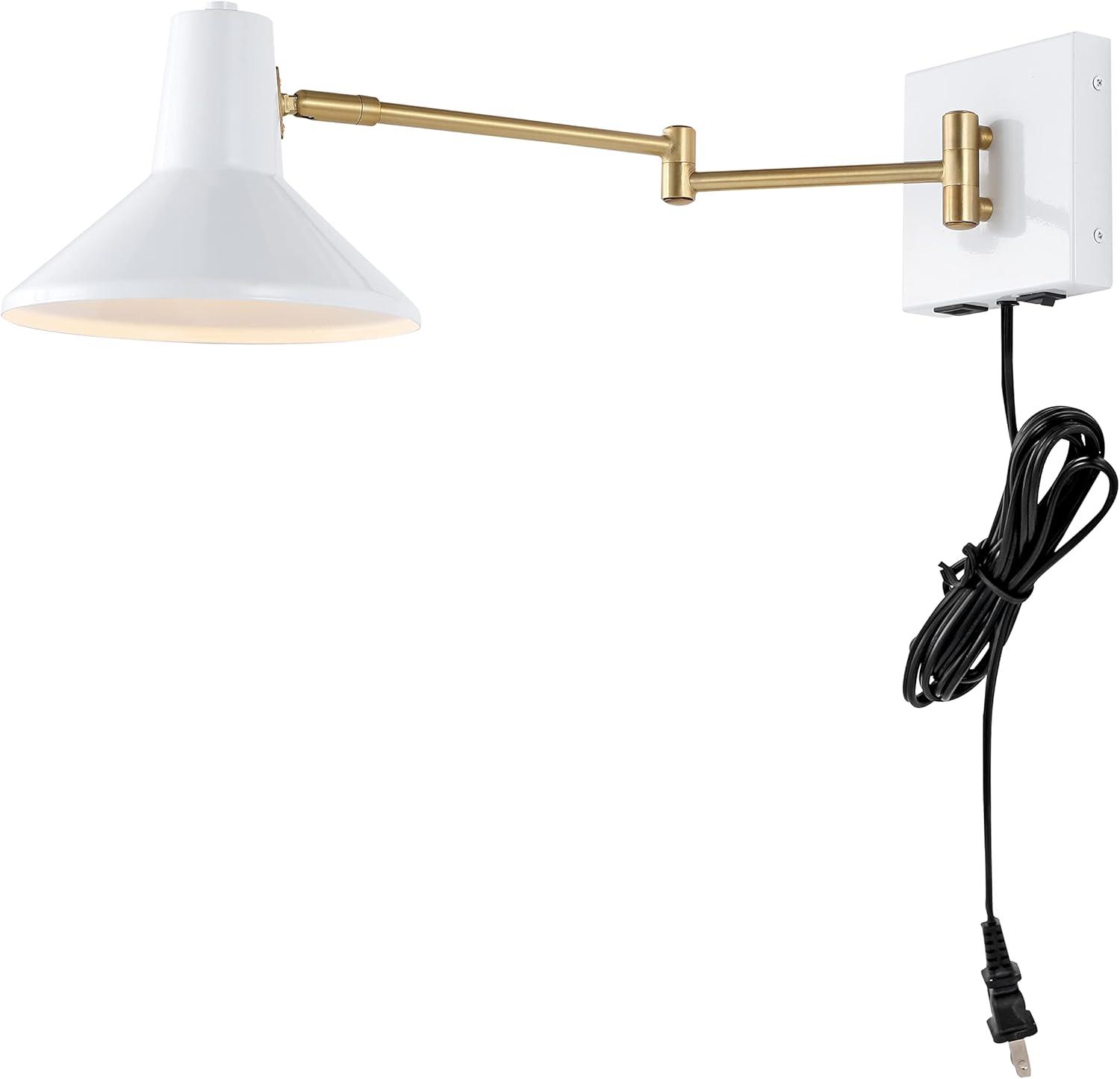 imageJONATHAN Y JYL1302C Hygge 16quot Swing Arm 1Light Modern Midcentury Iron USB Charging Port LED Sconce Transitional Farmhouse Entryway Lobby Kitchen Bathroom Bedroom Living Room GreyBrass GoldWhiteBrass Gold