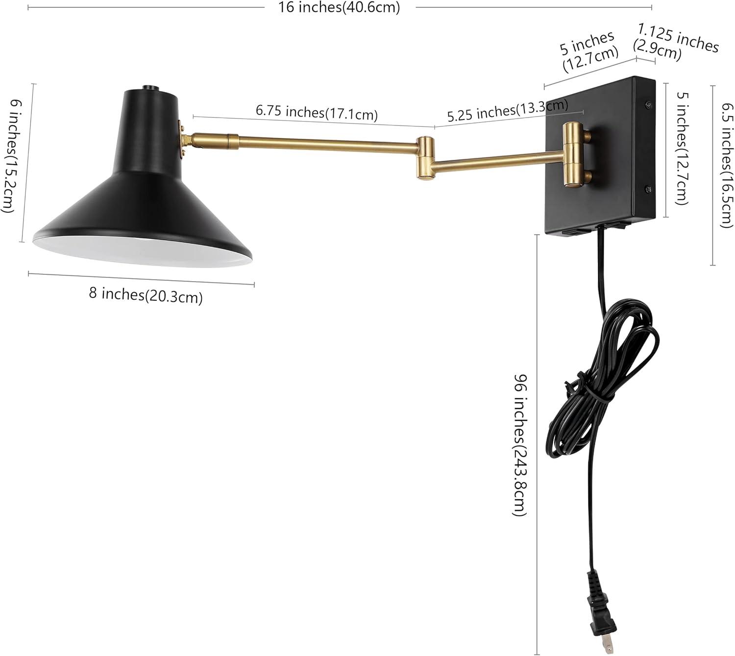 imageJONATHAN Y JYL1302C Hygge 16quot Swing Arm 1Light Modern Midcentury Iron USB Charging Port LED Sconce Transitional Farmhouse Entryway Lobby Kitchen Bathroom Bedroom Living Room GreyBrass GoldBlackBrass Gold