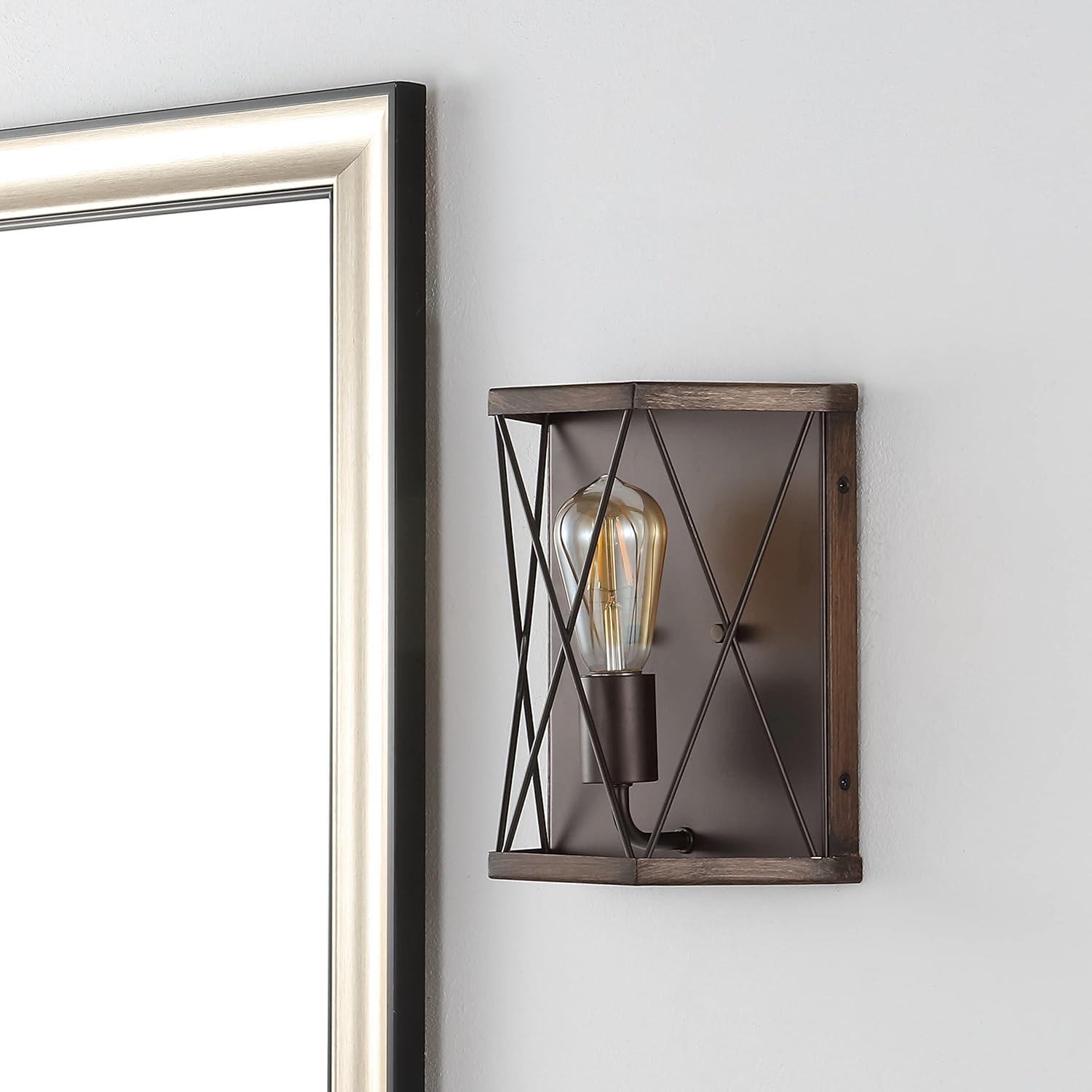 imageJONATHAN Y JYL1309A Liam 825quot 1Light Rustic Farmhouse Iron LED Sconce Industrial Modern Entryway Lobby Kitchen Bathroom Bedroom Living Room Hallway Wood FinishedOil Rubbed Bronze