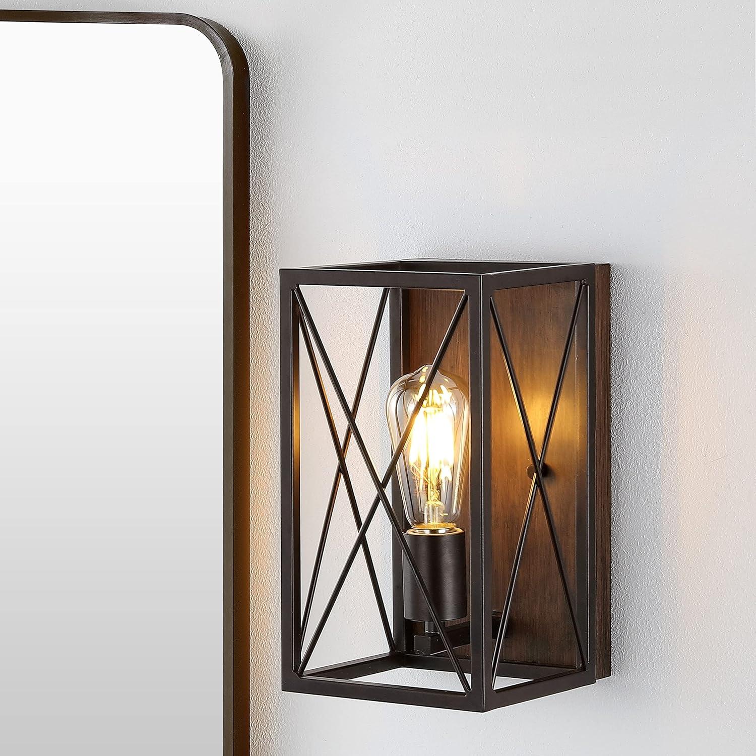 imageJONATHAN Y JYL1310A Norris XFrame 6quot 1Light Farmhouse Rustic Iron LED Sconce Bohemian Industrial Entryway Lobby Kitchen Bathroom Bedroom Living Room Hallway Oil Rubbed BronzeWood Finish