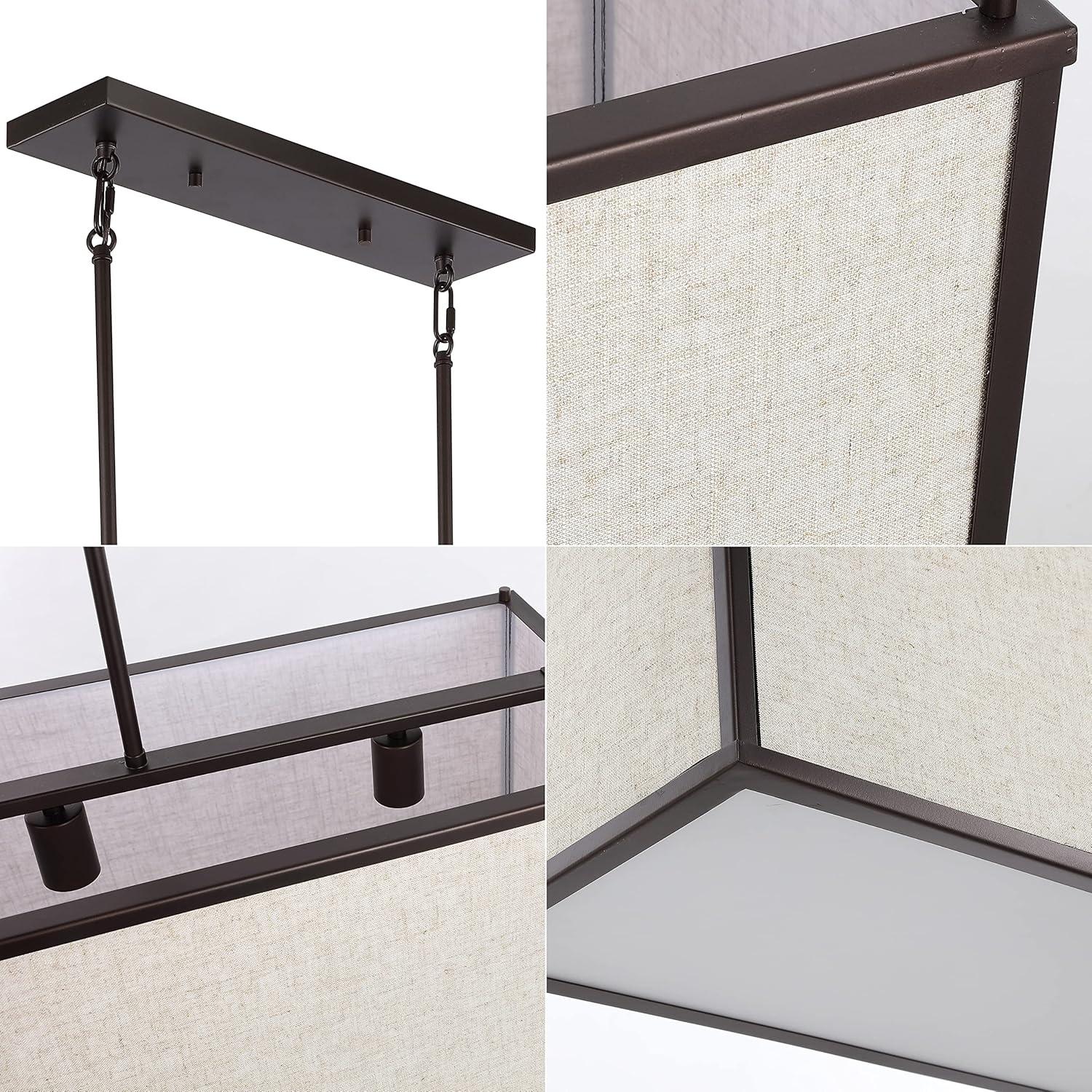 imageJONATHAN Y JYL1312A Cole 42quot 4Light Rectangular Linen Iron Linear LED Pendant Farmhouse Industrial Coastal Contemporary Modern Minimalist for Bedroom Living Room Office Oil Rubbed Bronze
