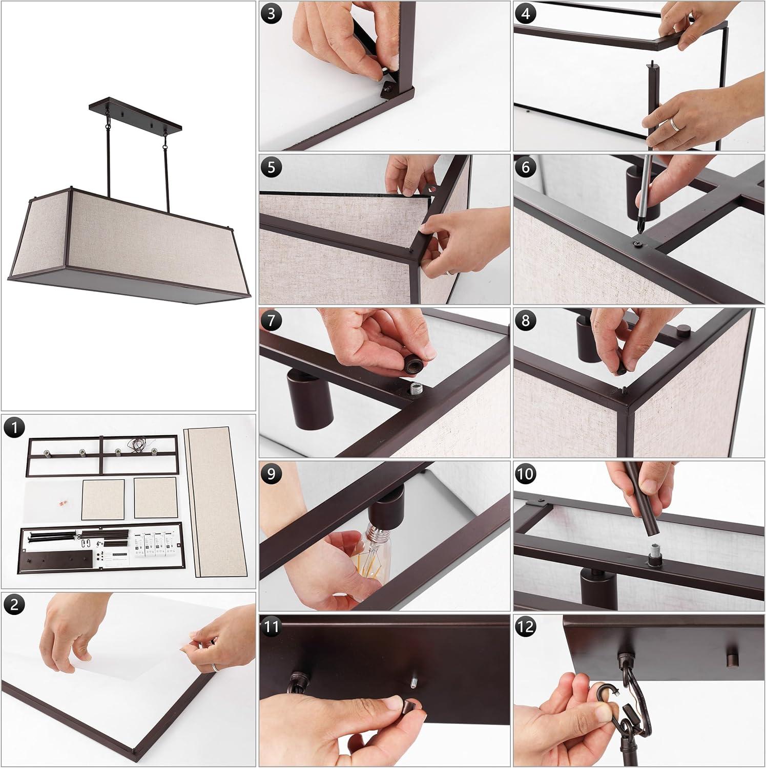 imageJONATHAN Y JYL1312A Cole 42quot 4Light Rectangular Linen Iron Linear LED Pendant Farmhouse Industrial Coastal Contemporary Modern Minimalist for Bedroom Living Room Office Oil Rubbed Bronze