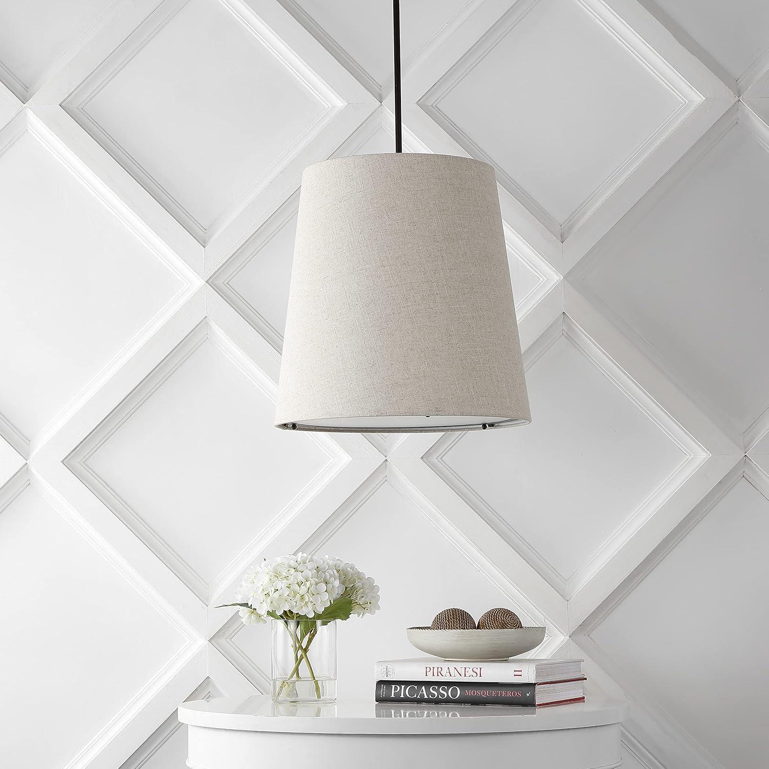 imageJONATHAN Y JYL1314A Arden 18quot 1Light Farmhouse Bohemian Iron LED Pendant Rustic Modern Adjustable Dining Room Living Room Kitchen Island Foyer Bedroom Hallway Oil Rubbed BronzeBeige