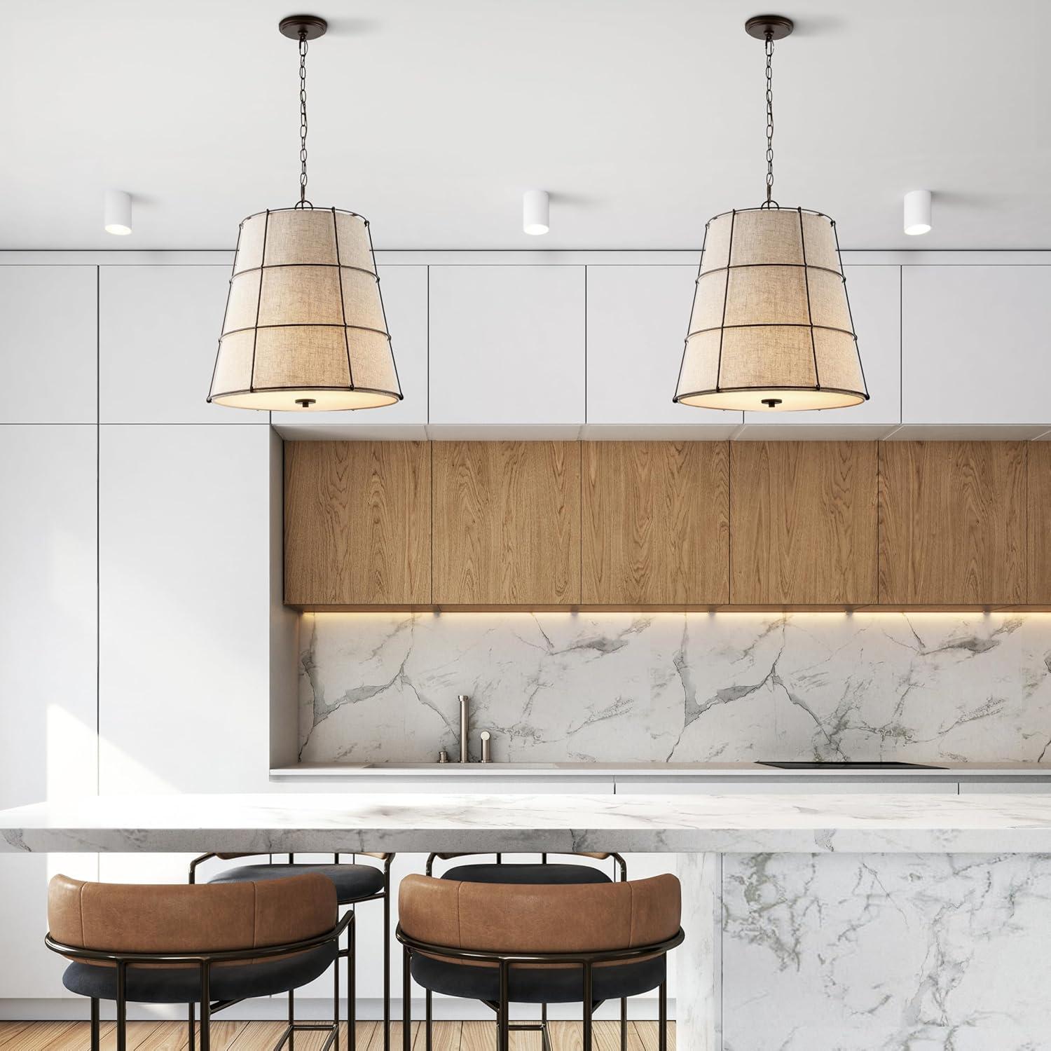 imageJONATHAN Y JYL1318A Silas 19quot 3Light Rustic Farmhouse Iron LED Pendant Industrial Modern Adjustable Dining Room Living Room Kitchen Island Foyer Bedroom Hallway Oil Rubbed Bronze