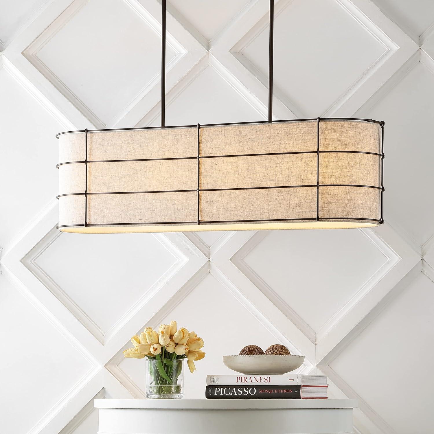 imageJONATHAN Y JYL1319A Chadwick 42quot 4Light Rustic Farmhouse Iron Linear LED Pendant Industrial Modern Adjustable Dining Room Living Room Kitchen Island Foyer Bedroom Hallway Oil Rubbed Bronze