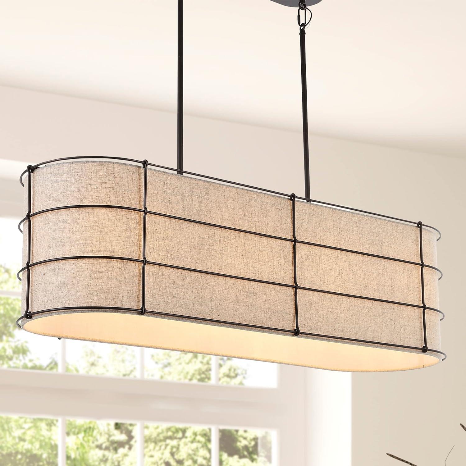 imageJONATHAN Y JYL1319A Chadwick 42quot 4Light Rustic Farmhouse Iron Linear LED Pendant Industrial Modern Adjustable Dining Room Living Room Kitchen Island Foyer Bedroom Hallway Oil Rubbed Bronze