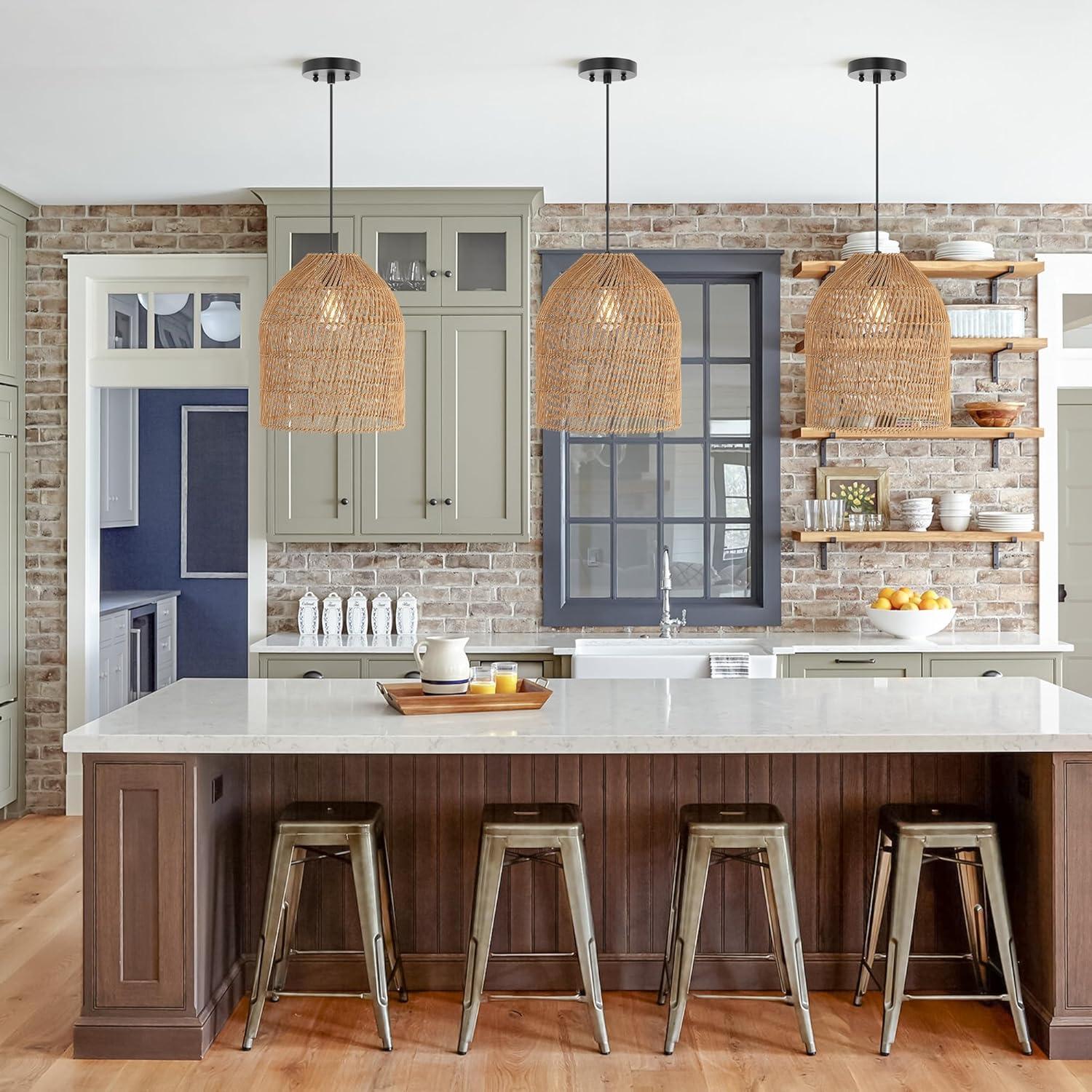 imageJONATHAN Y JYL1401A Koda 13quot 1Light Farmhouse Coastal Bohemian Rattan 180quot Cord Plugin or Hardwired LED Pendant Modern Dining Room Living Room Kitchen Island Foyer Bedroom Brown130 Bell