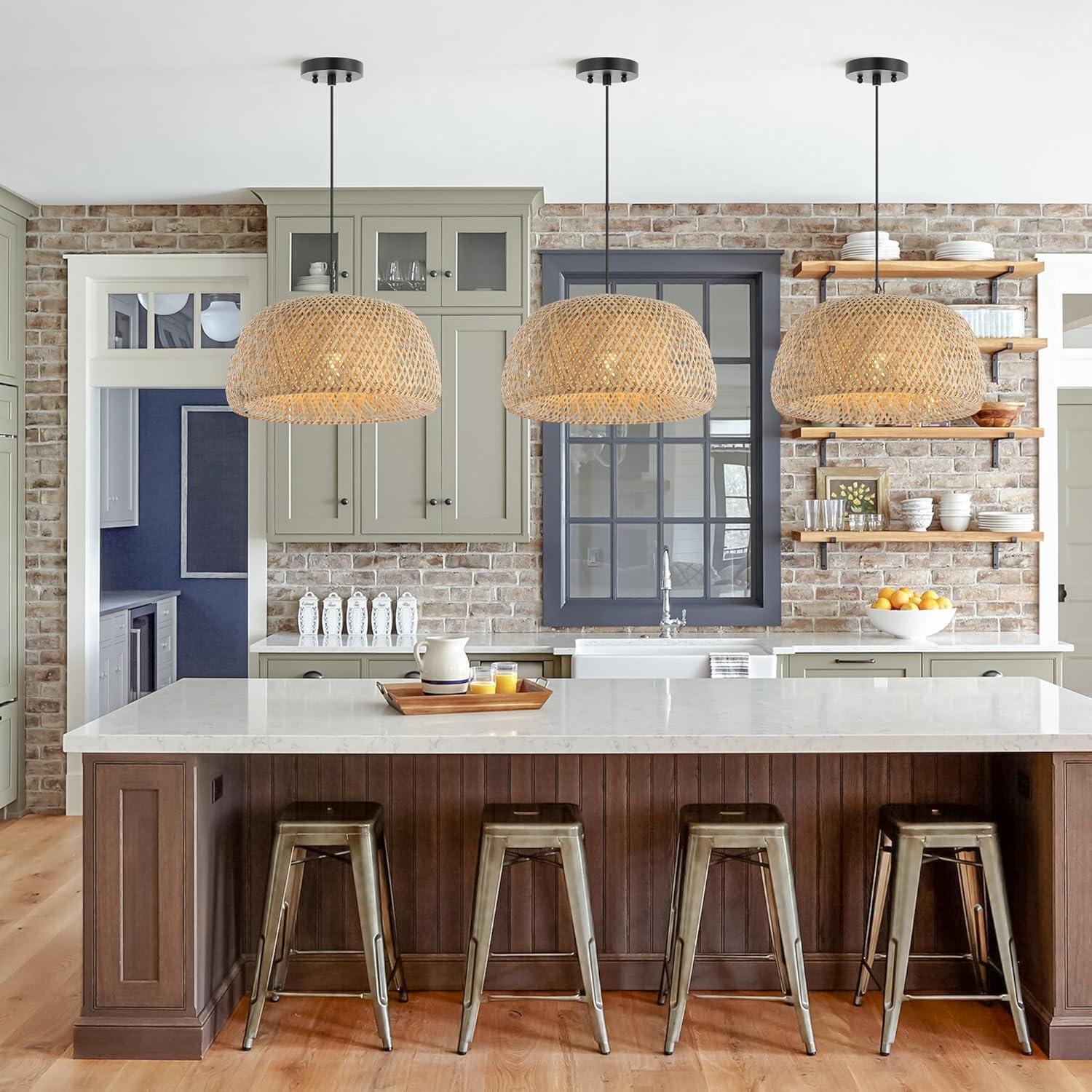 imageJONATHAN Y JYL1401A Koda 13quot 1Light Farmhouse Coastal Bohemian Rattan 180quot Cord Plugin or Hardwired LED Pendant Modern Dining Room Living Room Kitchen Island Foyer Bedroom Brown180 Bowl