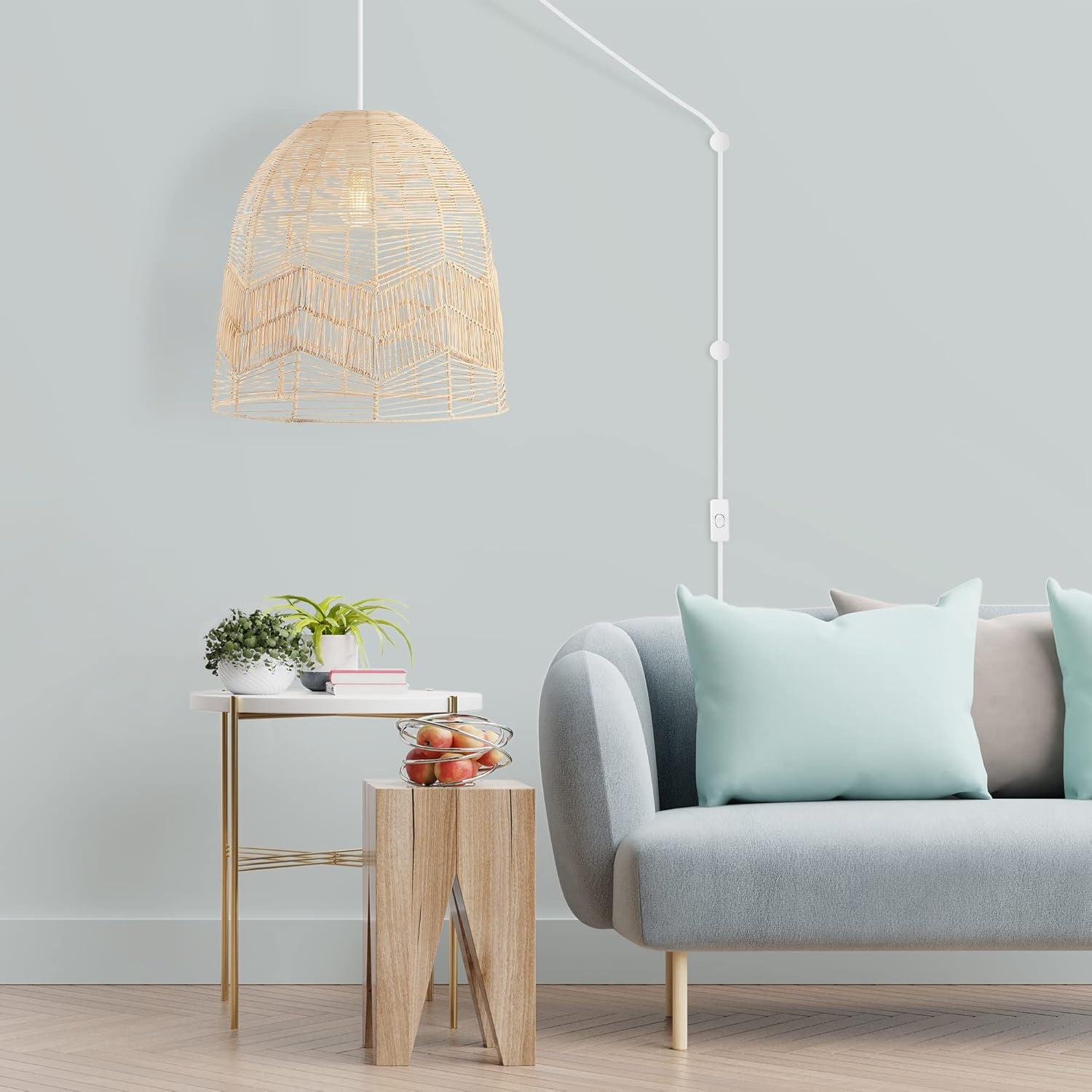 imageJONATHAN Y JYL1401A Koda 13quot 1Light Farmhouse Coastal Bohemian Rattan 180quot Cord Plugin or Hardwired LED Pendant Modern Dining Room Living Room Kitchen Island Foyer Bedroom Brown175 Bell