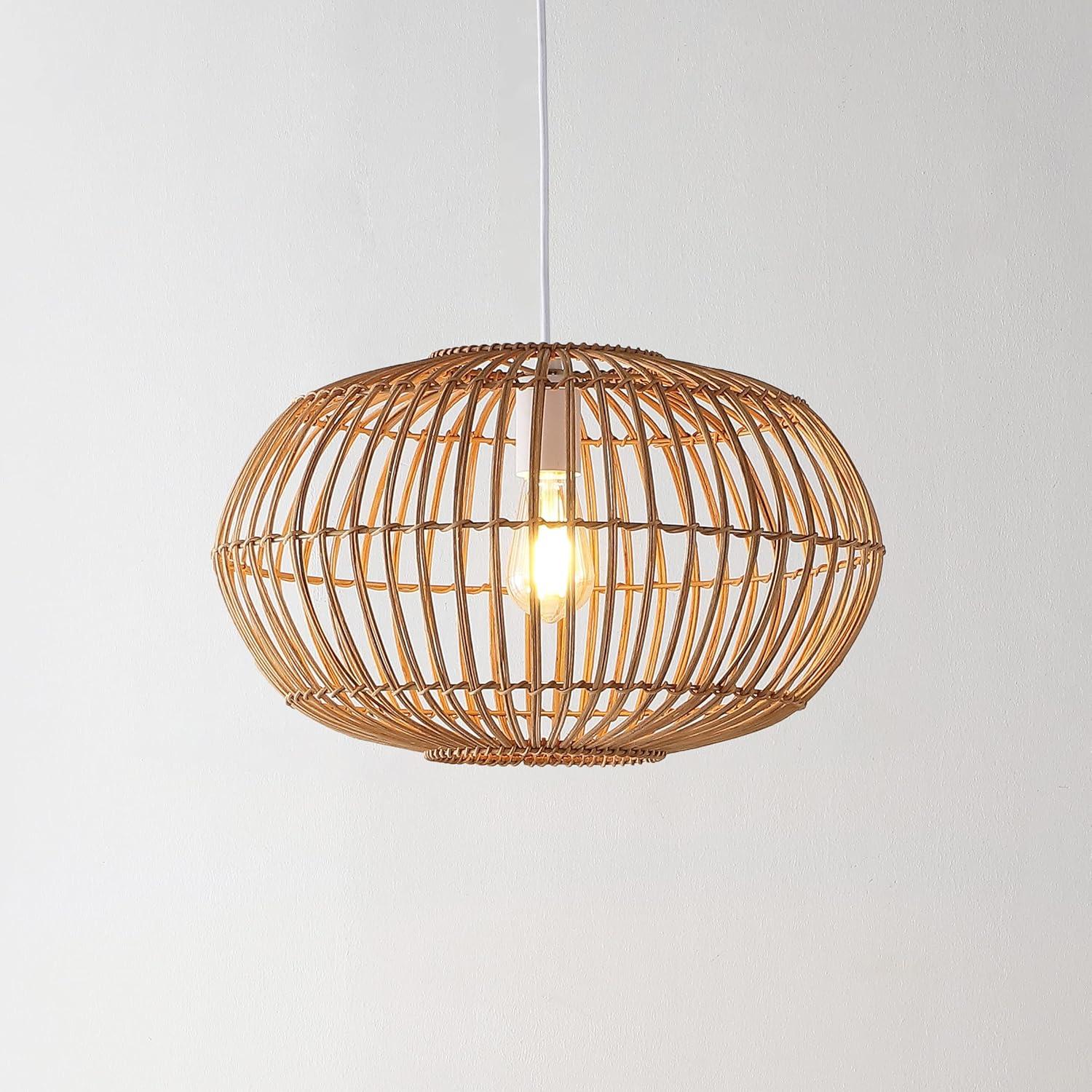 imageJONATHAN Y JYL1401A Koda 13quot 1Light Farmhouse Coastal Bohemian Rattan 180quot Cord Plugin or Hardwired LED Pendant Modern Dining Room Living Room Kitchen Island Foyer Bedroom Brown175 Round