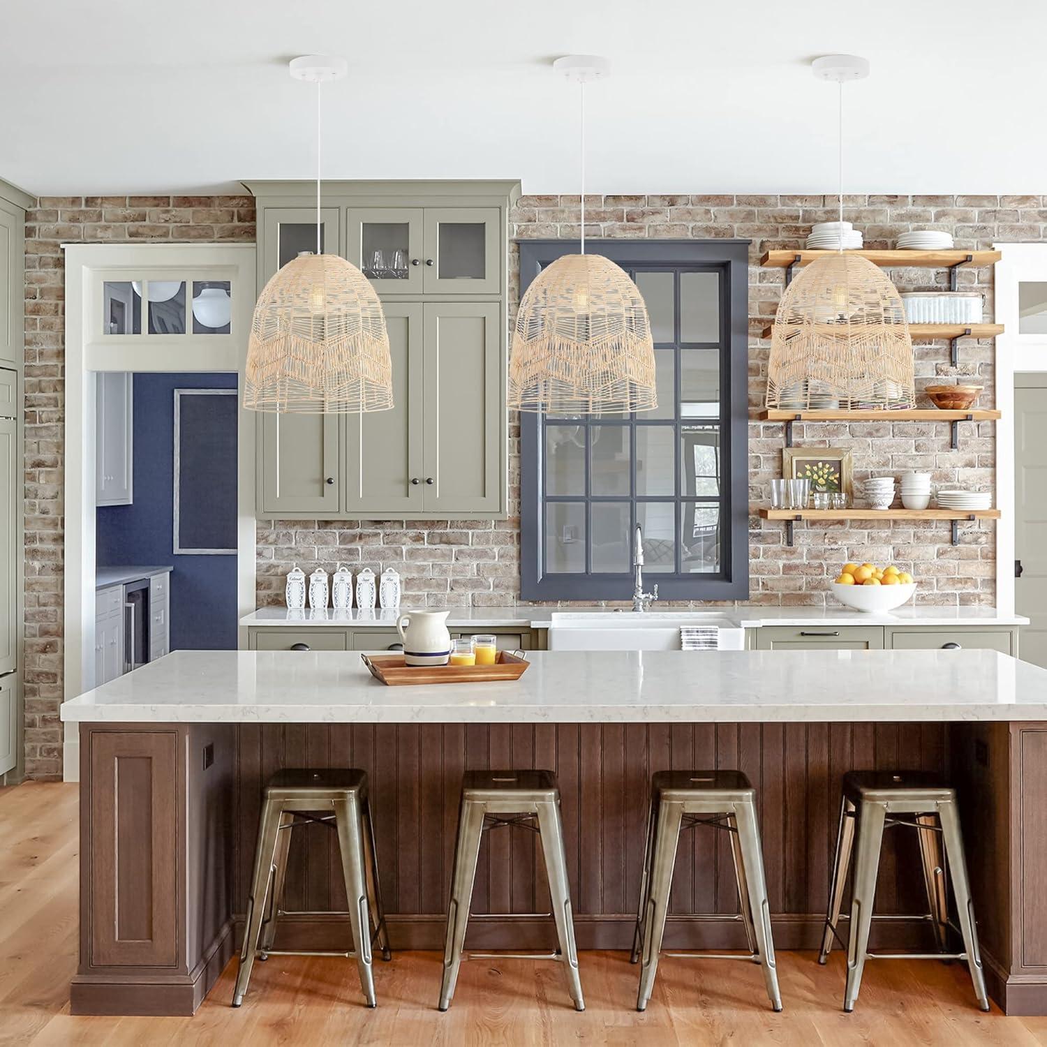 imageJONATHAN Y JYL1401A Koda 13quot 1Light Farmhouse Coastal Bohemian Rattan 180quot Cord Plugin or Hardwired LED Pendant Modern Dining Room Living Room Kitchen Island Foyer Bedroom Brown175 Bell