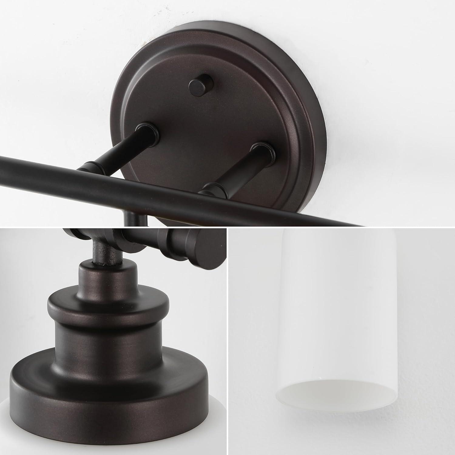 imageJONATHAN Y JYL1503C Egan 2325quot 3Light Classic Cottage Vanity Light with Frosted Glass Shades and Bathroom Accessory Set Brushed Nickel 5Piece Towel Bar ampamp Ring Toilet Paper Holder Robe HookOilRubbed Bronze