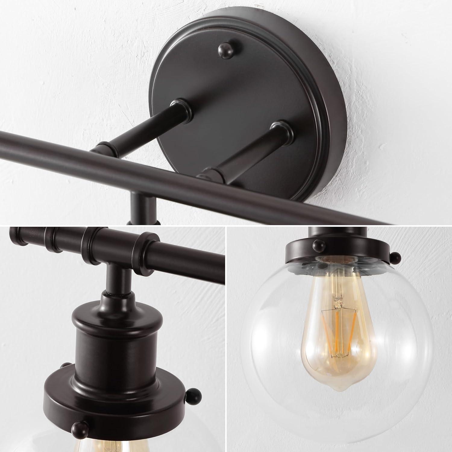 imageJONATHAN Y JYL1504A Hugo 245quot 3Light Farmhouse Classic Vanity Light with Bathroom Hardware Accessory Set Oil Rubbed Bronze 5Piece Towel Bar ampamp Ring Toilet Paper Holder Robe HookOilRubbed Bronze