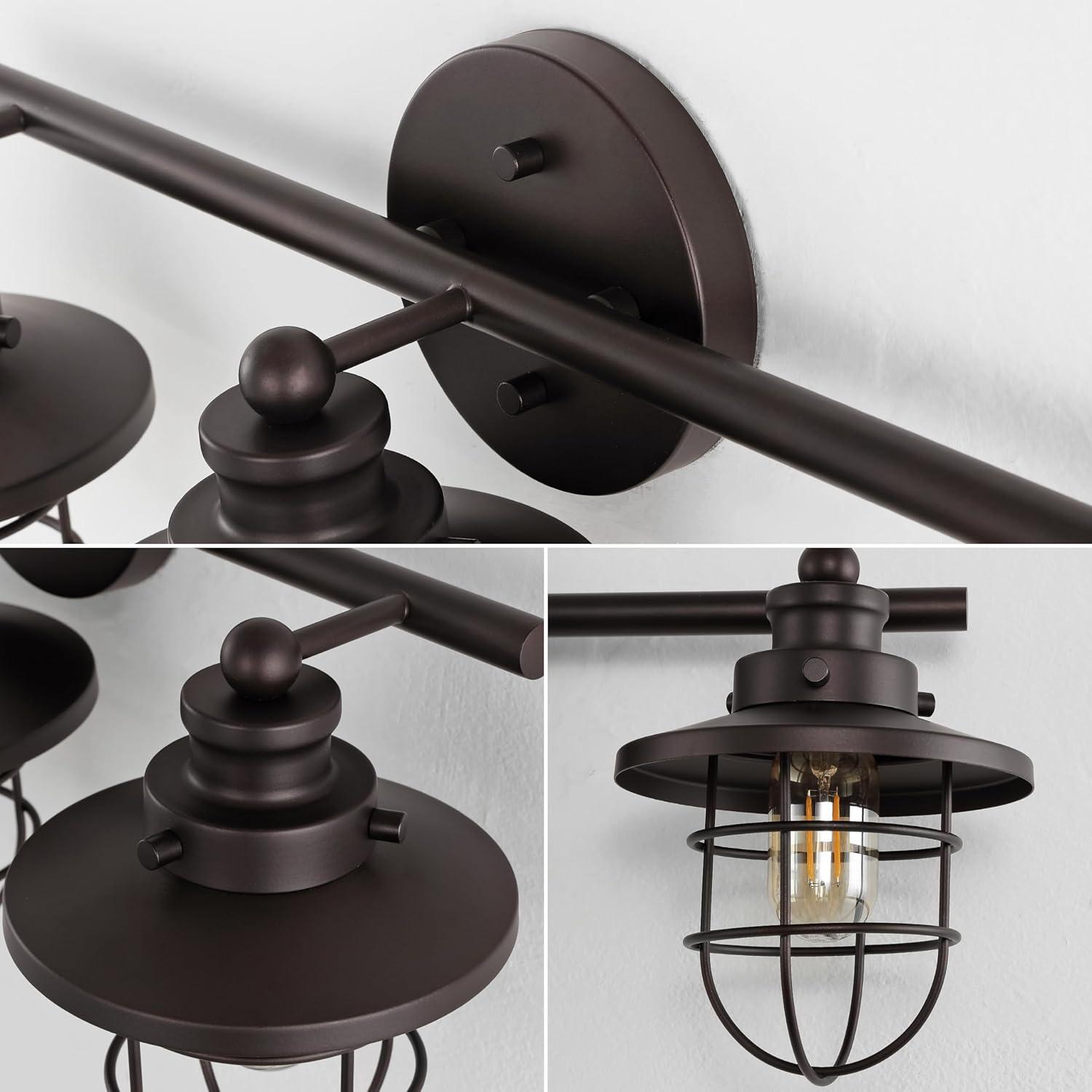 imageJONATHAN Y JYL1506A Ellis 24quot 3Light Industrial Farmhouse Vanity Light with Bathroom Hardware Accessory Set Oil Rubbed Bronze 5Piece Towel Bar ampamp Ring Toilet Paper Holder Robe HookOilRubbed Bronze