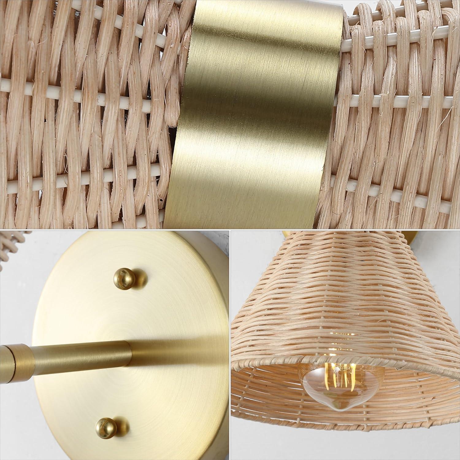 imageJONATHAN Y JYL1601A Zoey 10quot 1Light MidCentury Vintage Retro RattanMetal LED Sconce with Adjustable Shade for Bedroom Living Room Kitchen Office Light BrownBrass GoldLight BrownBrass Gold