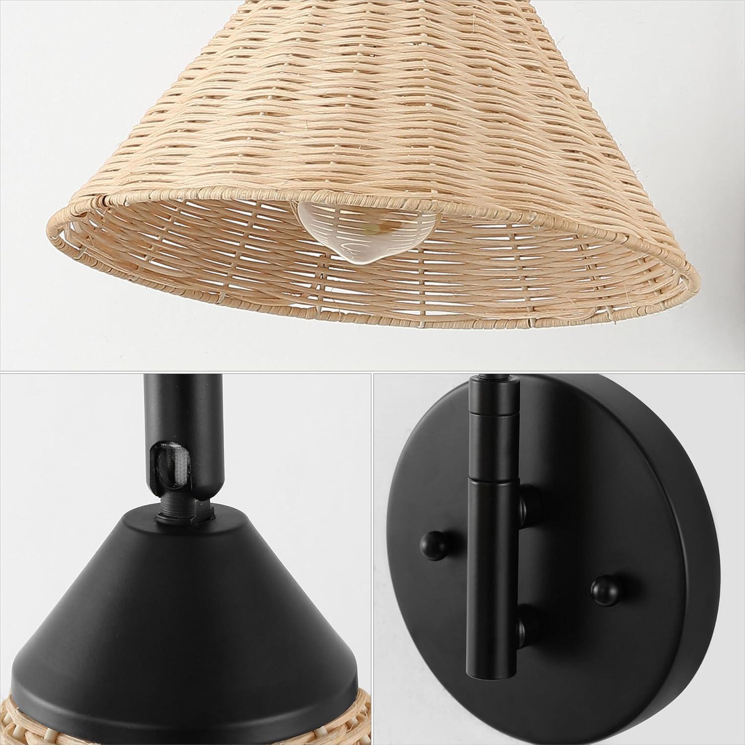 imageJONATHAN Y JYL1602A Kiawah 11quot 1Light Vintage Coastal RattanMetal Swing Arm LED Sconce for Bedroom Living Room Kitchen Office BlackNatural