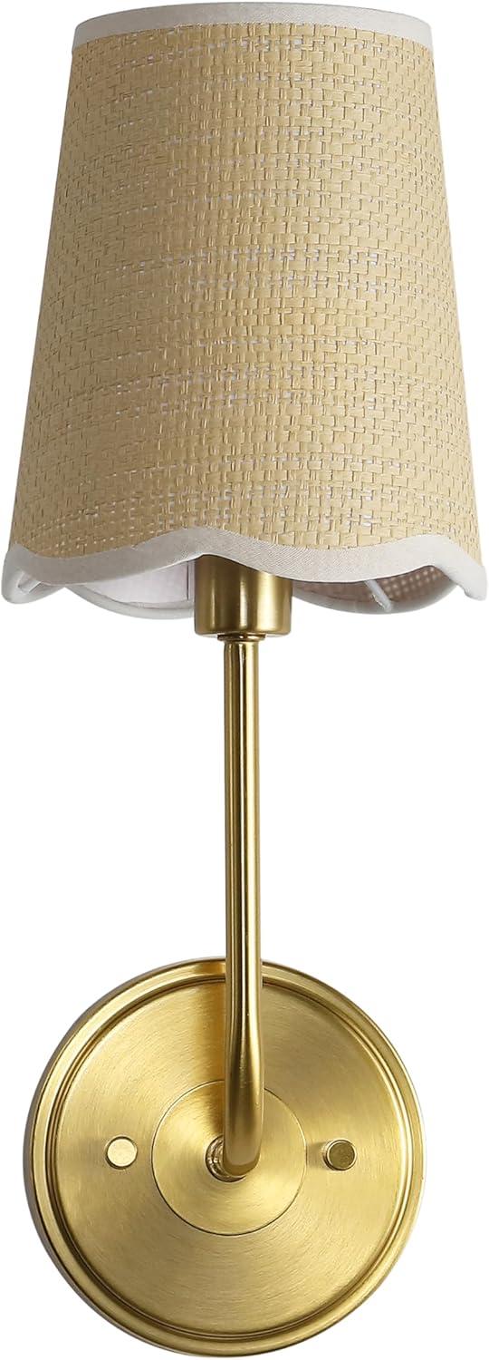 imageJONATHAN Y JYL1610A Lila 365quot 4Light Traditional Coastal Scalloped Fabric ShadeMetal LED Vanity Light for Bathroom Powder Room Dressing Room Bedroom Brass GoldBrown1 Bulb