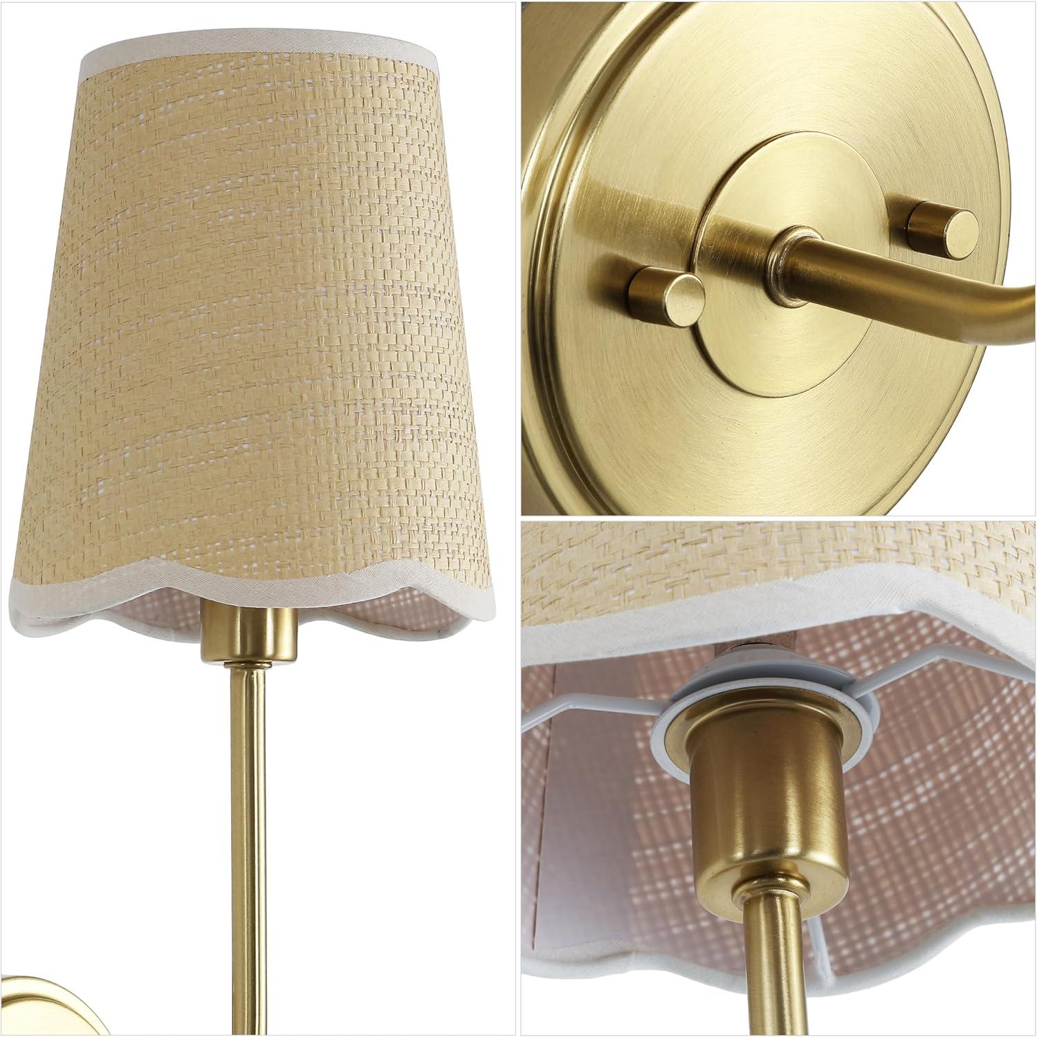 imageJONATHAN Y JYL1610A Lila 365quot 4Light Traditional Coastal Scalloped Fabric ShadeMetal LED Vanity Light for Bathroom Powder Room Dressing Room Bedroom Brass GoldBrown1 Bulb