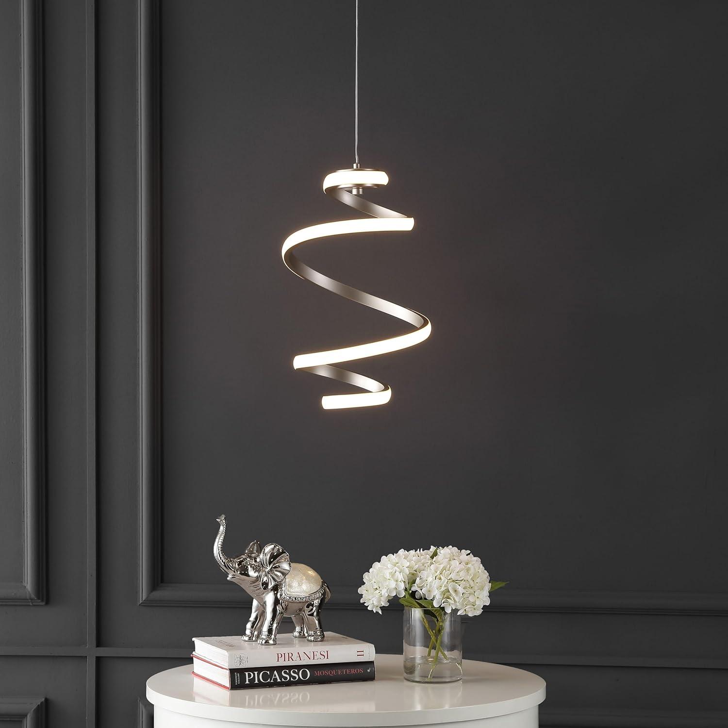 imageJONATHAN Y JYL1704A Whirl 11quot 1Light Modern Minimalist AluminumIron Abstract Integrated LED Pendant Designer Eclectic Contemporary Style Glam Office Living Room Dining Room Bedroom Silver