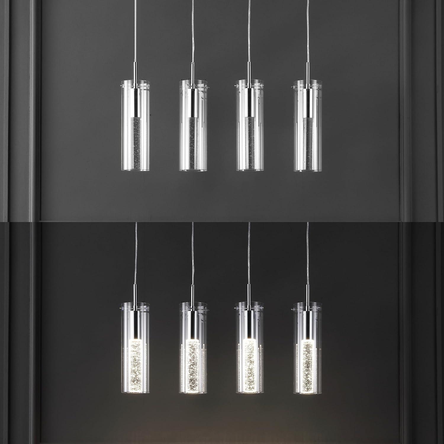 imageJONATHAN Y JYL1706A Mium 295quot 4Light Modern Style IronCrystalGlass Integrated LED Linear Pendant Glam Minimalist Contemporary Transitional Office Living Room Dining Room Bedroom Chrome4 Light