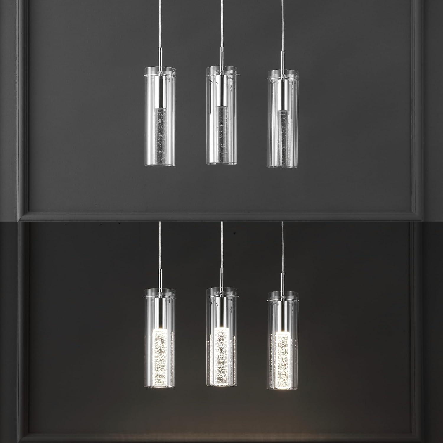 imageJONATHAN Y JYL1706A Mium 295quot 4Light Modern Style IronCrystalGlass Integrated LED Linear Pendant Glam Minimalist Contemporary Transitional Office Living Room Dining Room Bedroom Chrome3 Light