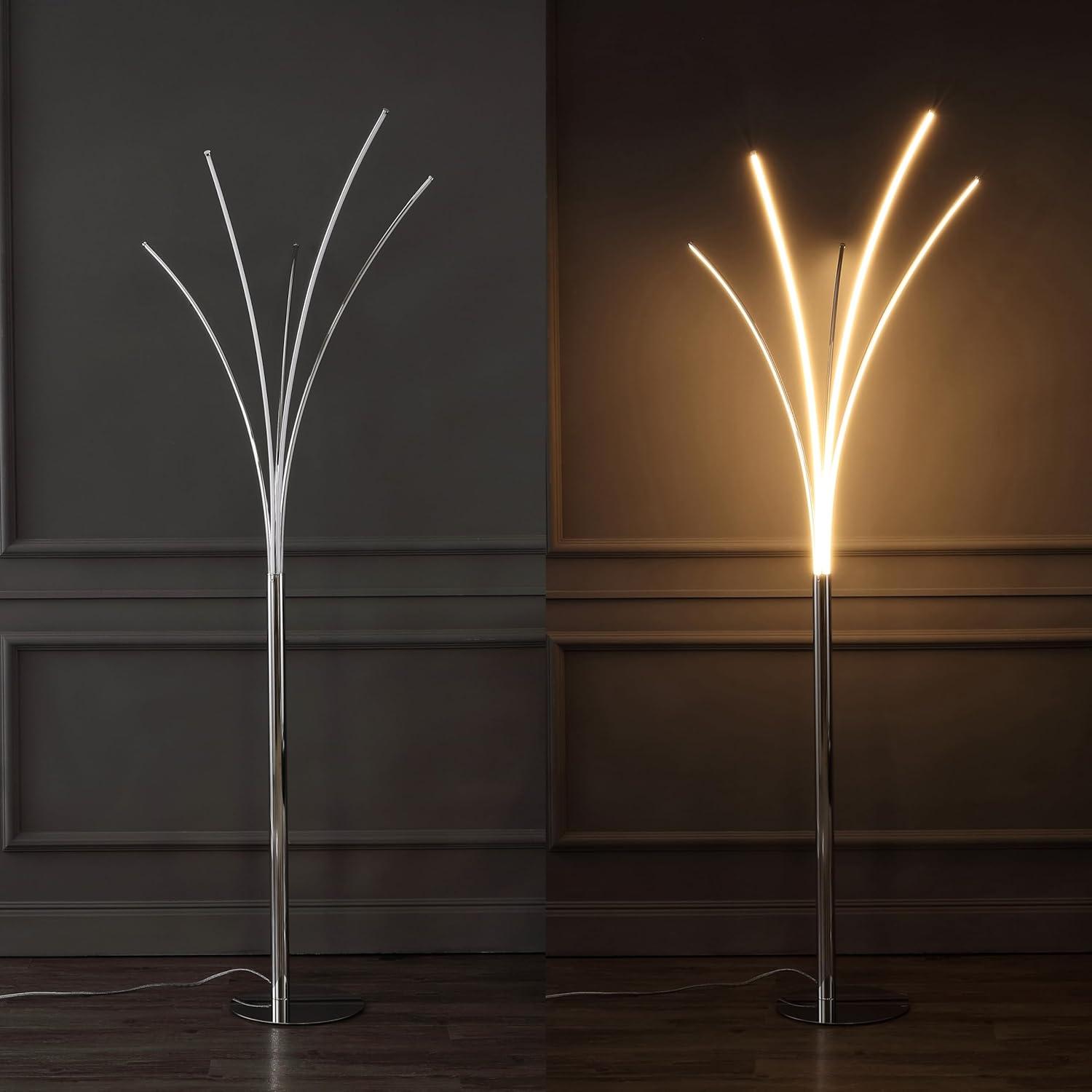 imageJONATHAN Y JYL1708A Fuochi 71quot Modern Minimalist Metal 5Branch Arc Dimmable Integrated LED Floor Lamp with Remote Control Chrome for Bedroom Living Room Kitchen Home Office Kids Room