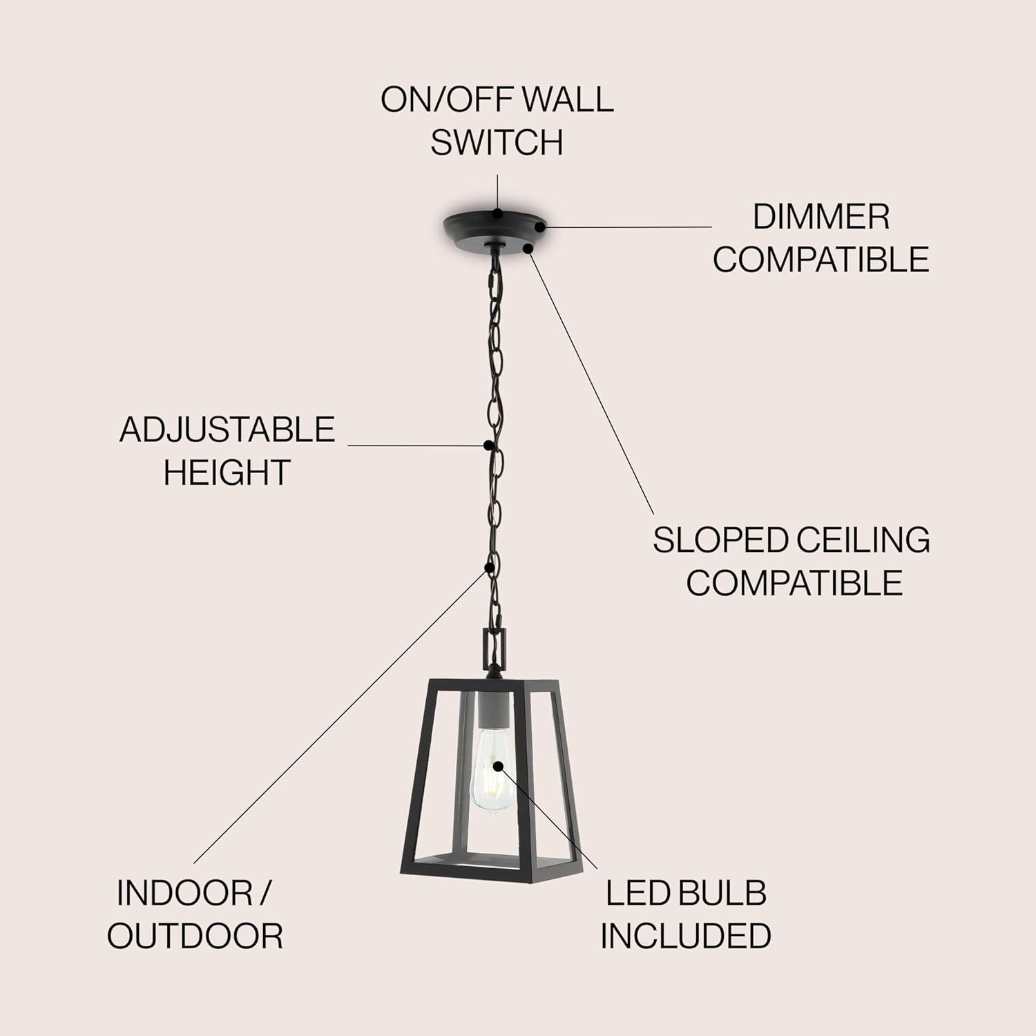 imageJONATHAN Y JYL2402A Glendale 675quot 1Light Farmhouse Industrial IronGlass Outdoor LED Pendant Minimalist Vintage Classic Bedroom Living Room BlackClear