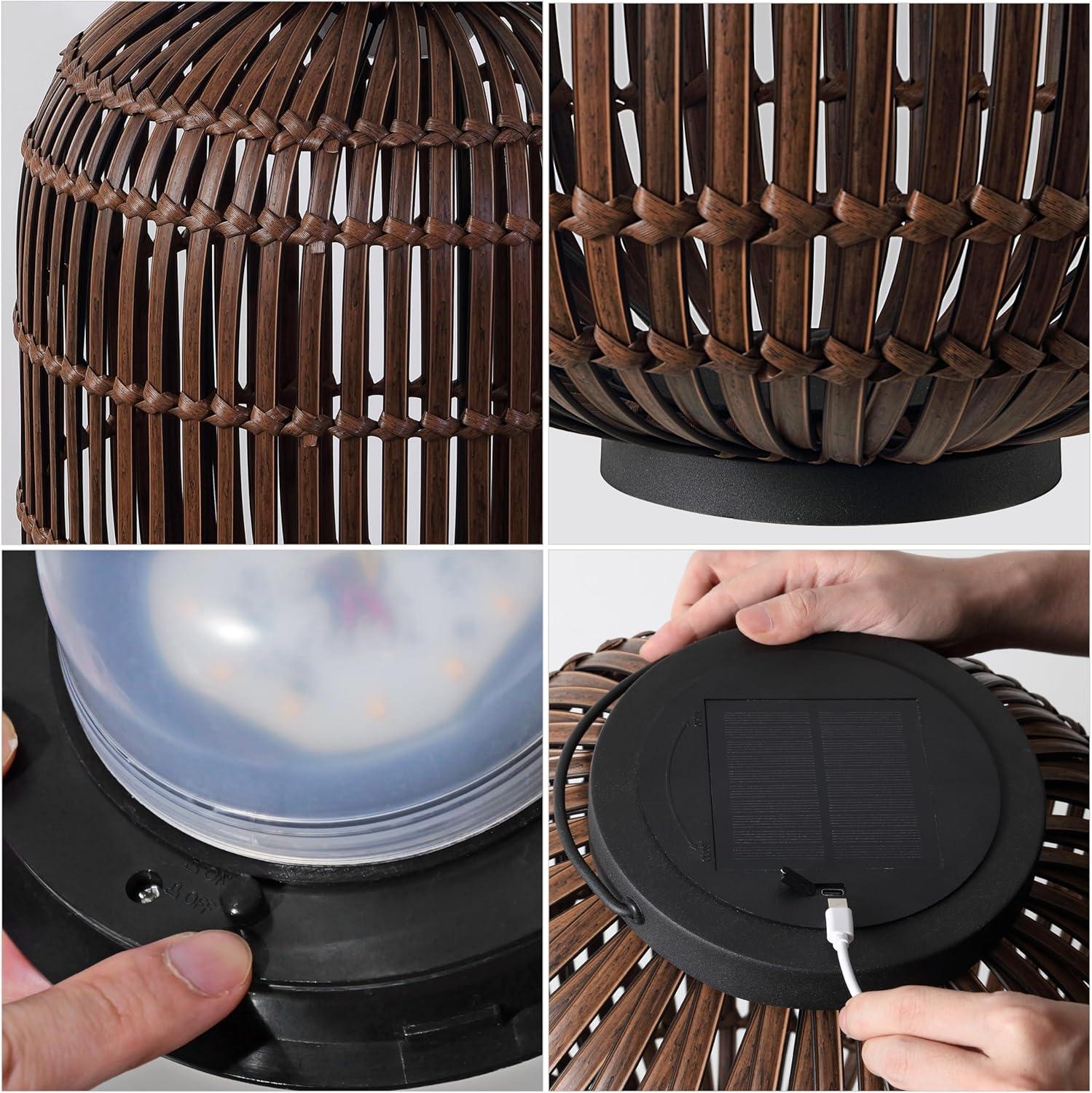 imageJONATHAN Y JYL2600A Nara 205quot Modern Global Faux Rattan Integrated IndoorOutdoor LED Solar Powered Lantern Coastal Bohemian Transitional Rustic Patio Porch Backyard Dark BrownBlackDark BrownBlack