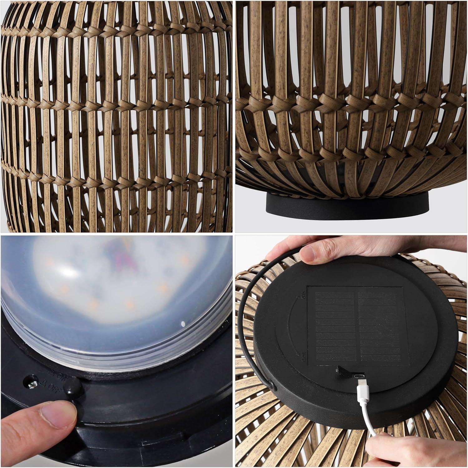 imageJONATHAN Y JYL2600A Nara 205quot Modern Global Faux Rattan Integrated IndoorOutdoor LED Solar Powered Lantern Coastal Bohemian Transitional Rustic Patio Porch Backyard Dark BrownBlackLight BrownBlack