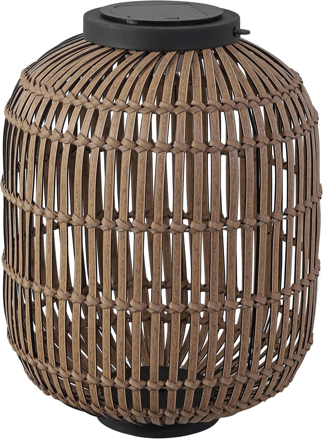 imageJONATHAN Y JYL2600A Nara 205quot Modern Global Faux Rattan Integrated IndoorOutdoor LED Solar Powered Lantern Coastal Bohemian Transitional Rustic Patio Porch Backyard Dark BrownBlackLight BrownBlack