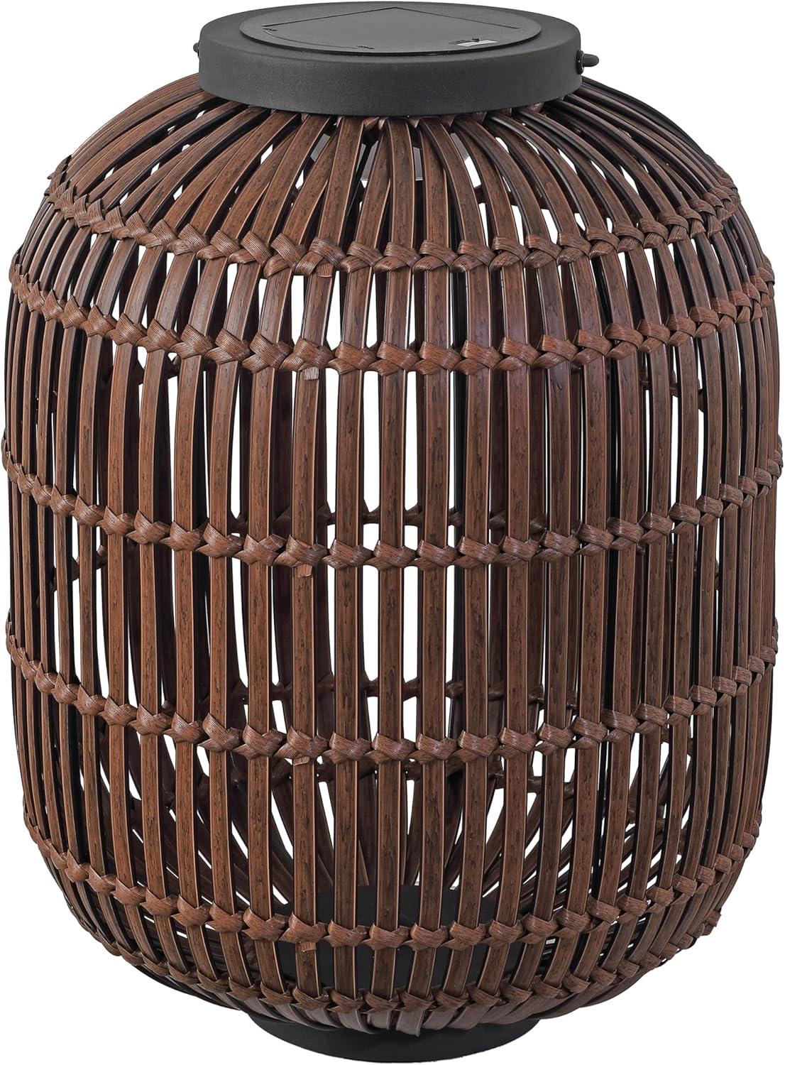 imageJONATHAN Y JYL2600A Nara 205quot Modern Global Faux Rattan Integrated IndoorOutdoor LED Solar Powered Lantern Coastal Bohemian Transitional Rustic Patio Porch Backyard Dark BrownBlackDark BrownBlack