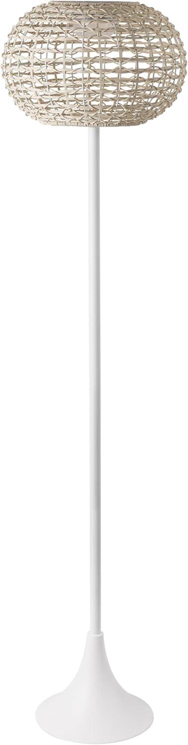 imageJONATHAN Y JYL2601A Jaemin 58quot Modern Coastal Faux Rattan Integrated IndoorOutdoor LED Solar Powered Floor Lamp Minimalist Contemporary Deck Patio Porch Living Room BlackWhite