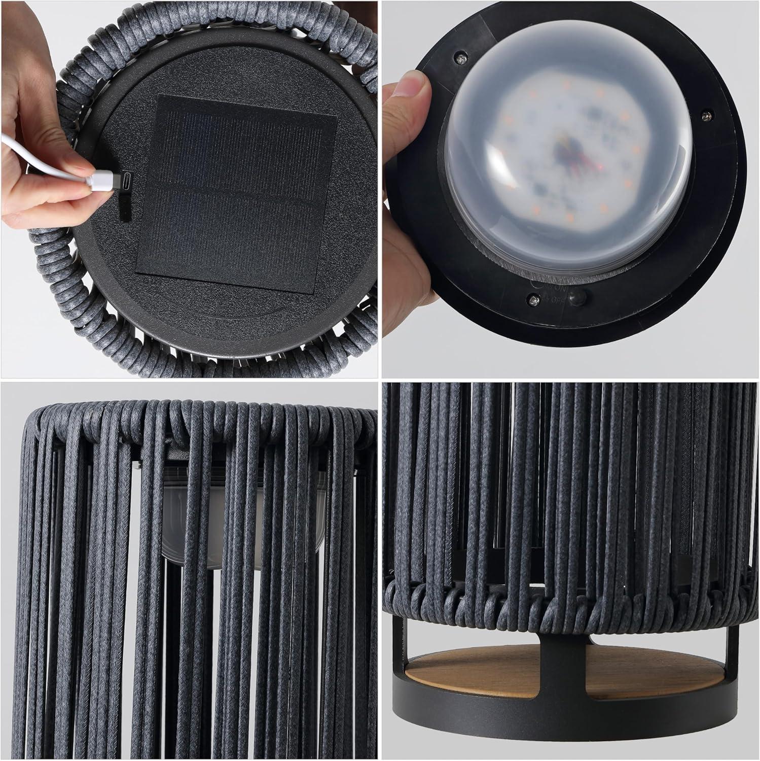 imageJONATHAN Y JYL2603B Sawara 2559quot Modern Minimalist Faux Rattan Integrated IndoorOutdoor LED Solar Powered Lantern Coastal Transitional Contemporary Patio Porch Backyard NaturalBlackGray